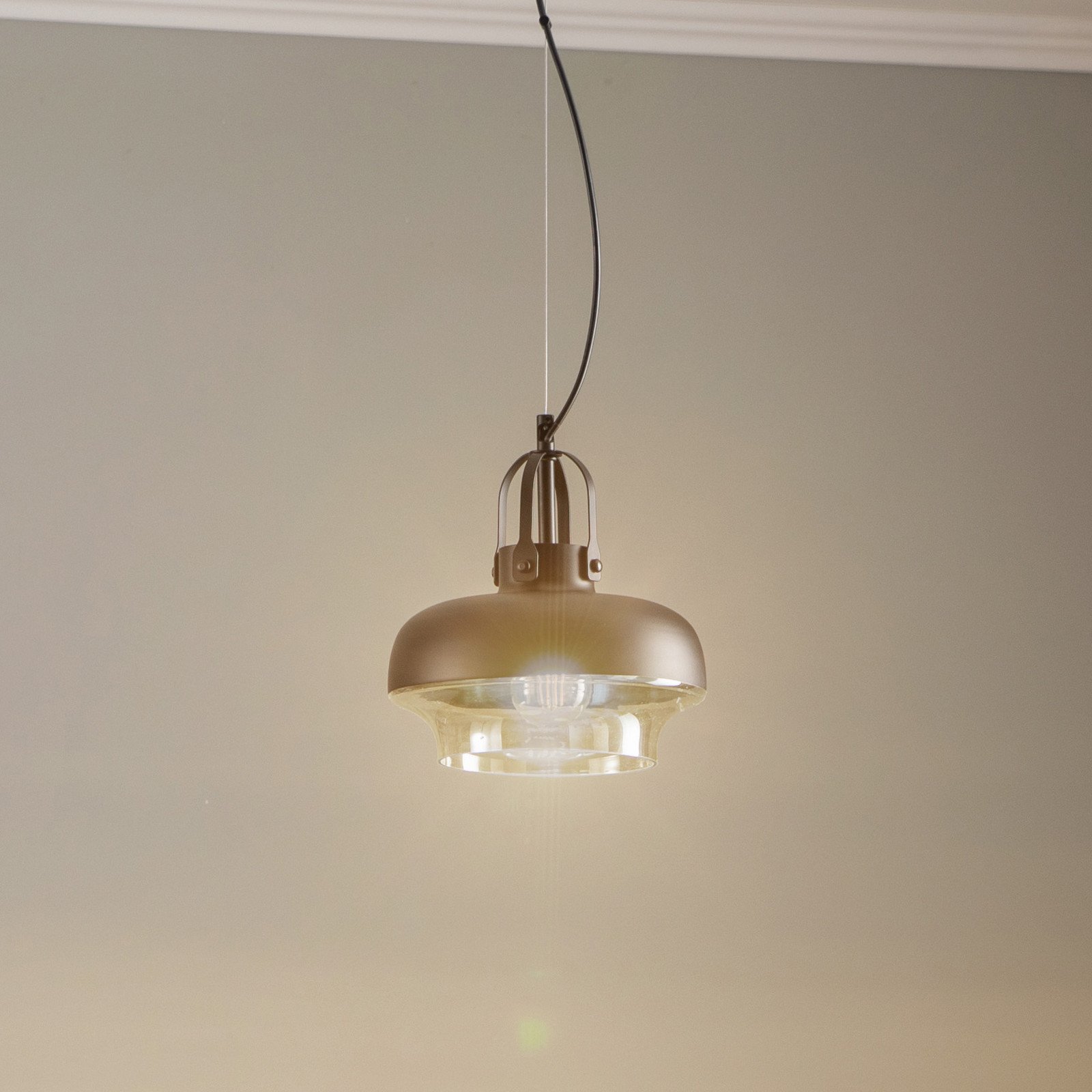 Avonni Lampă suspendată AV-5064-1BSY abajur metal și sticlă - Camera de zi / sufragerie - negru nuanță miere