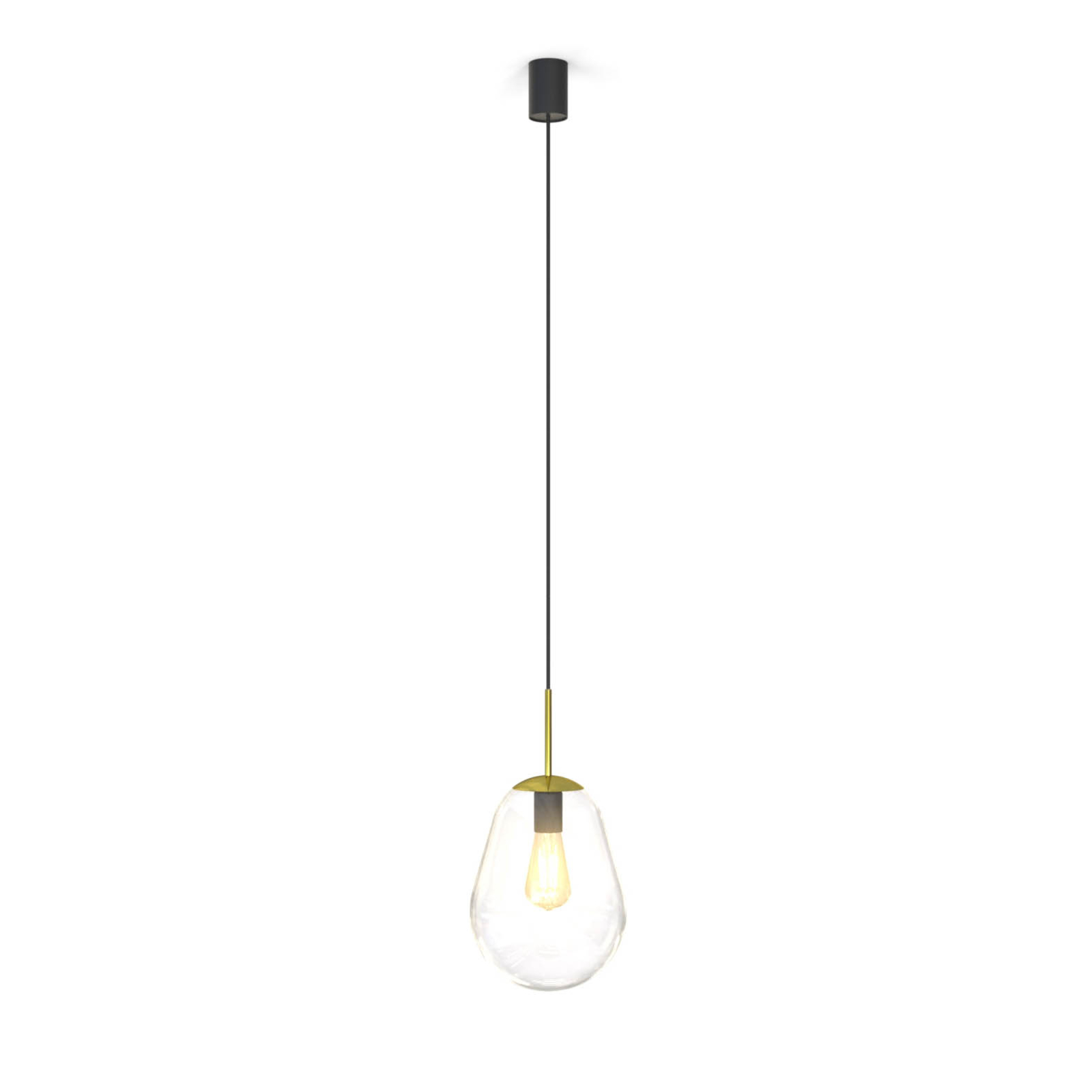 Závěsná lampa Pear ze skla, mosaz/čirá, výška 30 cm