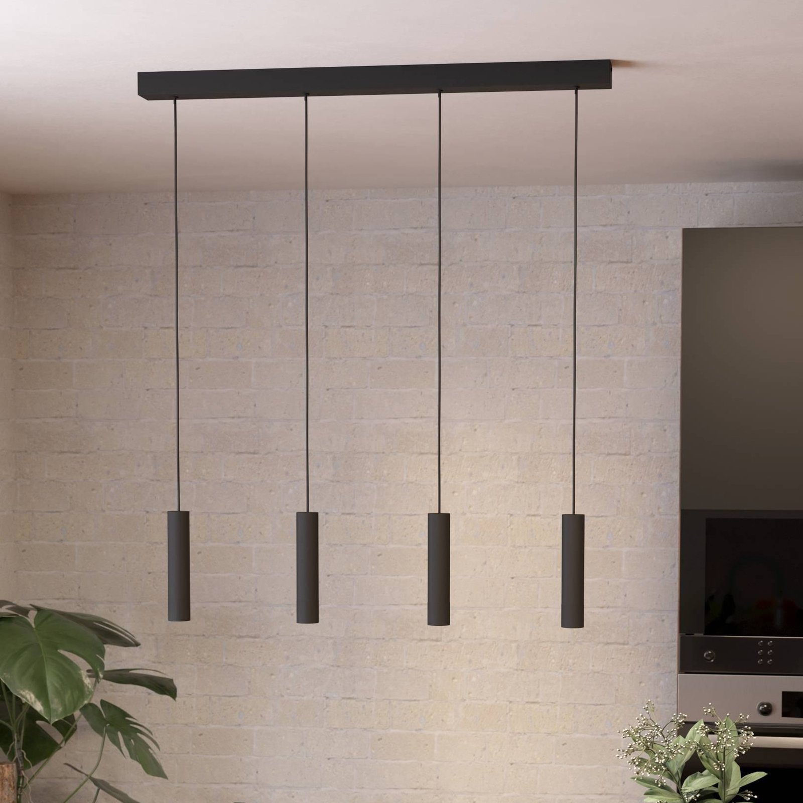 Almudaina LED hanging light, black, length 84 cm, 4-bulb,
