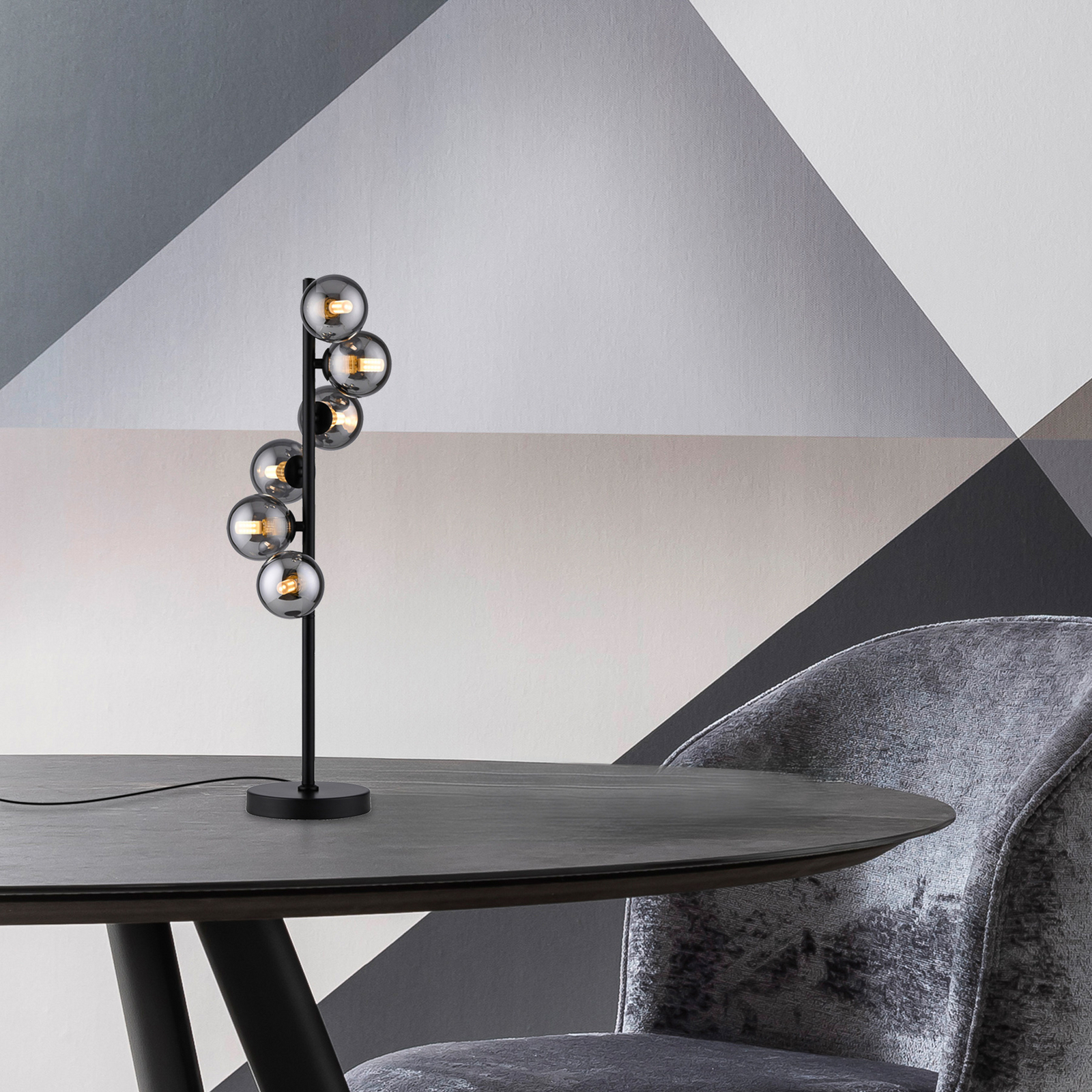 Schöner Wohnen Namizna svetilka Dubai, dimno steklo, 6-žarek, G9 Schöner Wohnen Namizna svetilka Dubai, dimno steklo, 6-žarek, G9