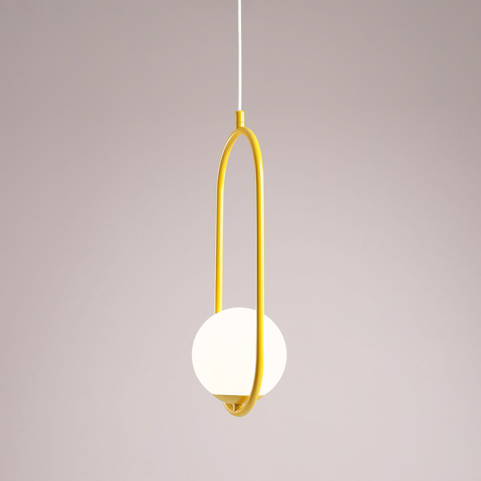 Hanglamp Dione, 1-lamp, mosterdgeel/wit