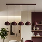 Sool hanging light, dark red, length 95 cm, 5-bulb, metal, E27