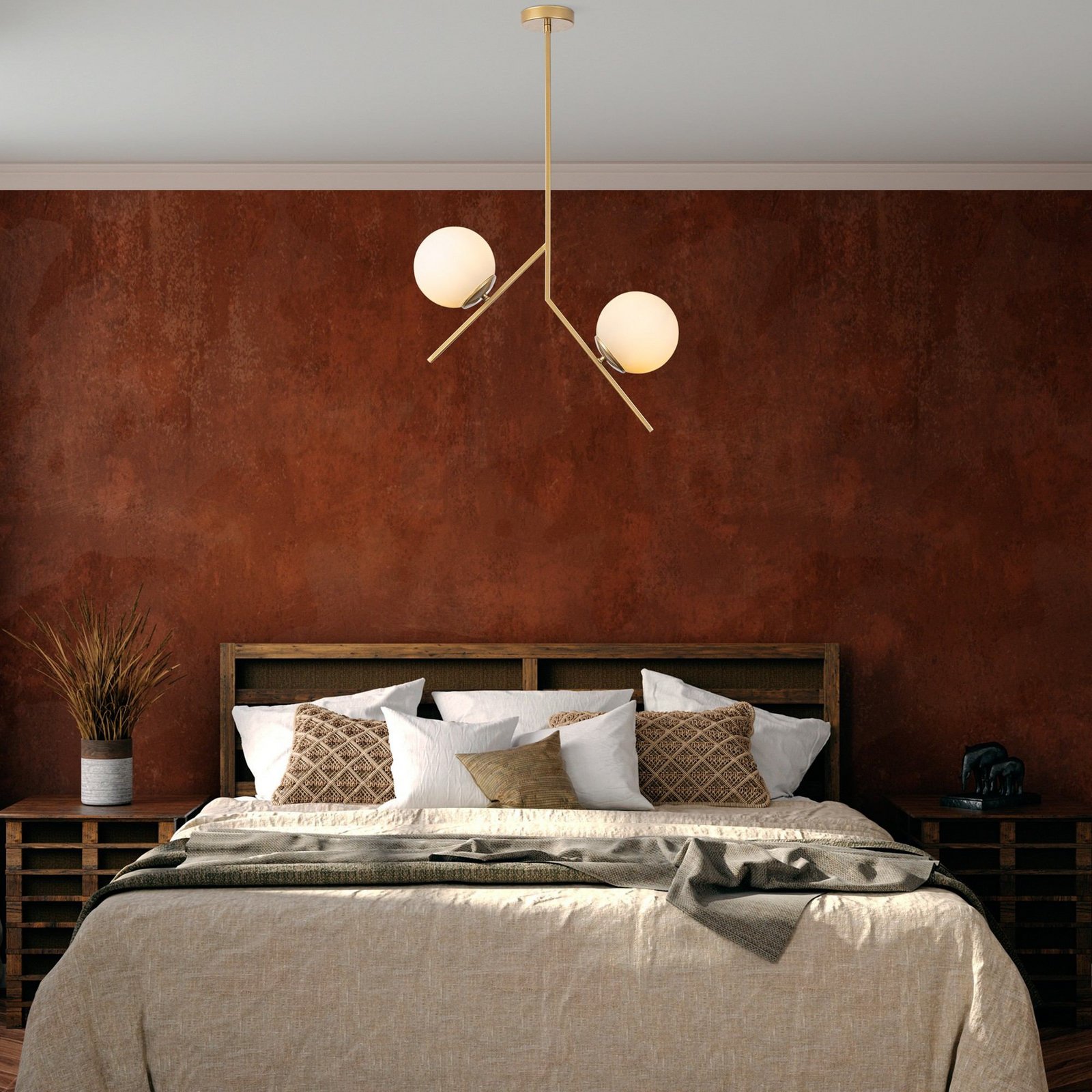 Hängeleuchte Dolunay, 43 cm lang, 2-flammig, goldfarben, E27