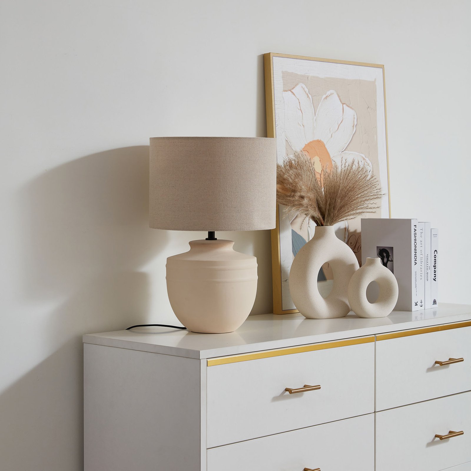 Lindby lampe à poser Thalassia, beige, Ø 30 cm, céramique