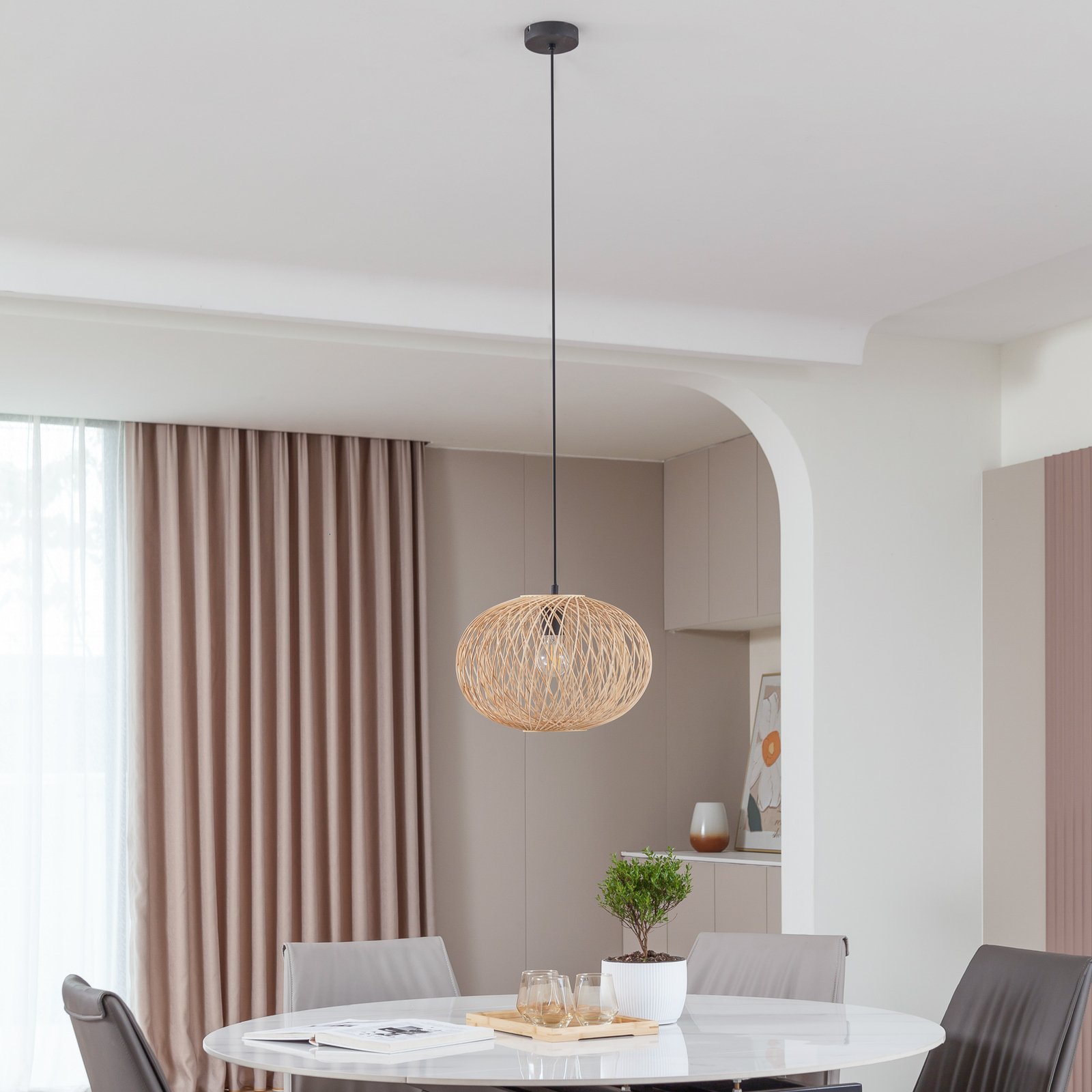 Solvira Pendant Bamboo/Black - Lindby