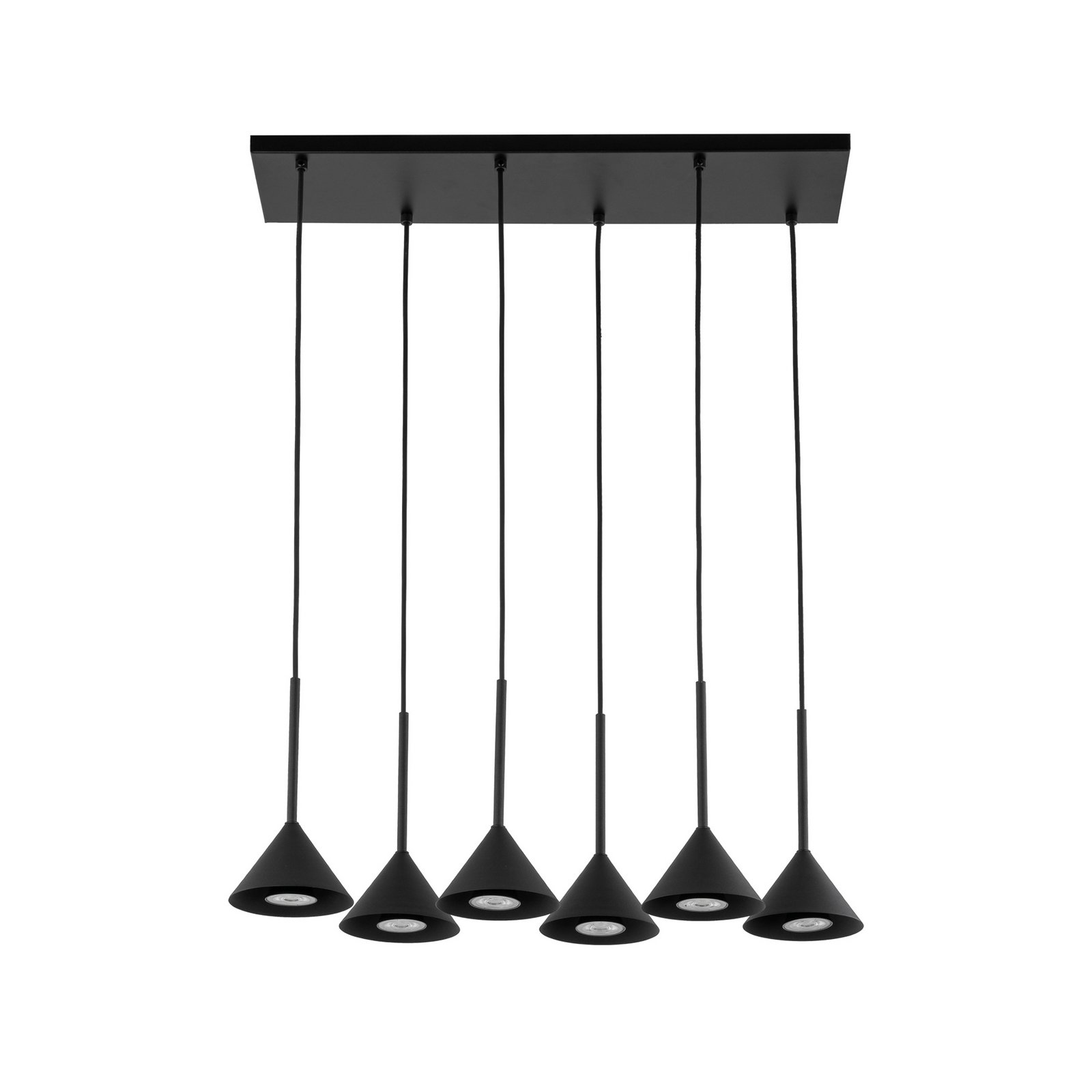 Závěsné světlo Cono Mini, 6 žárovek, černé, E27