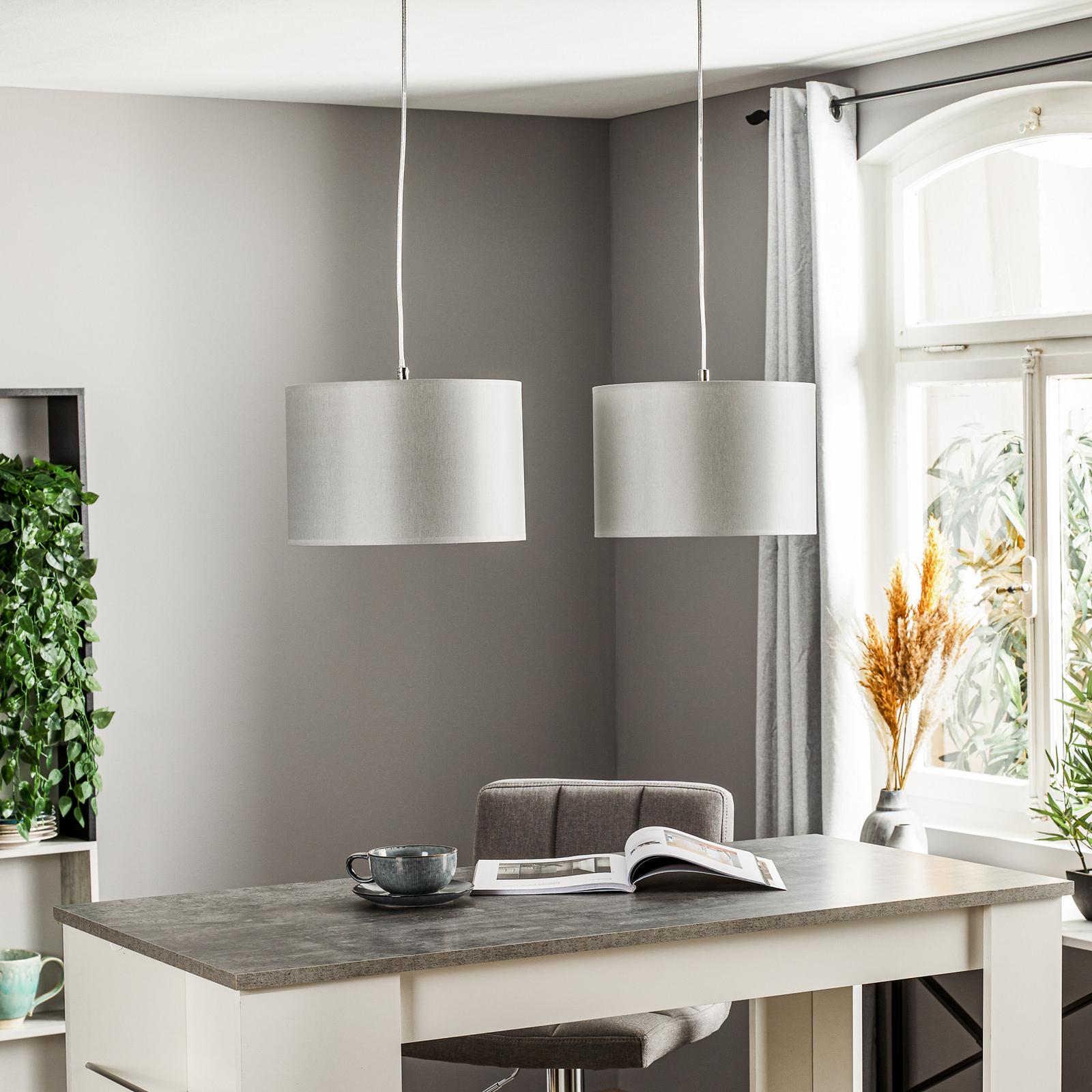 Lampa wisząca Corralee, szara, 2-punktowa