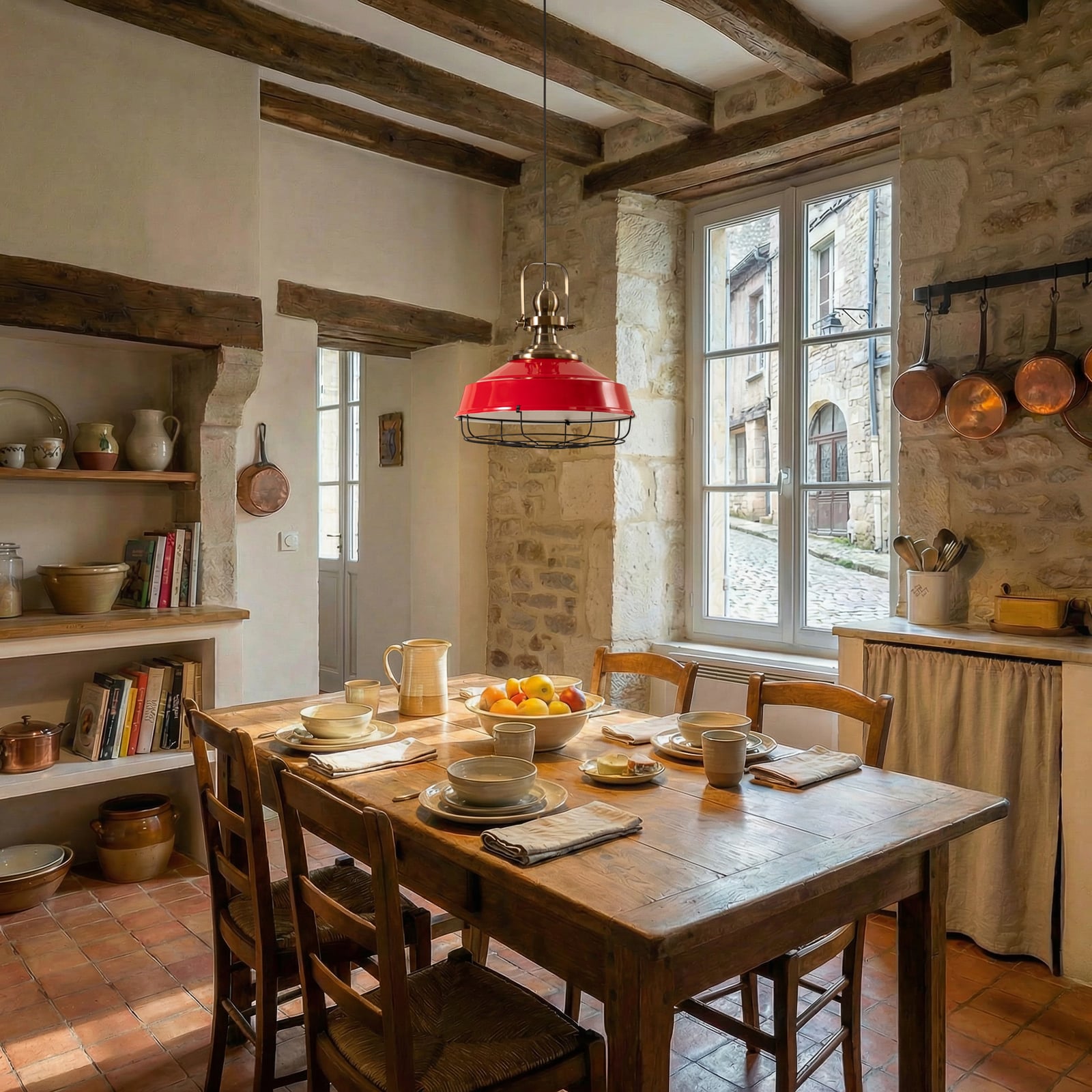 Hängeleuchte Astel, rot, Ø 41 cm, Metall, Detail altmessing