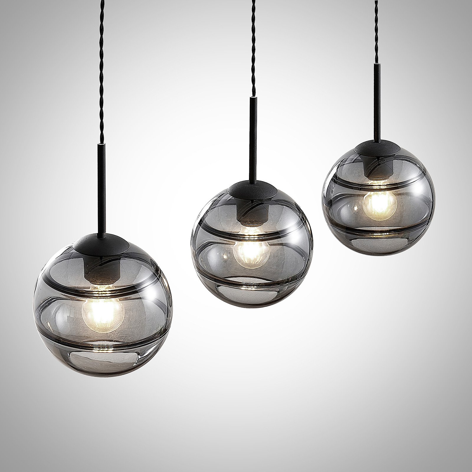Lucande Ably hanglamp, rookglas, 3-lamps