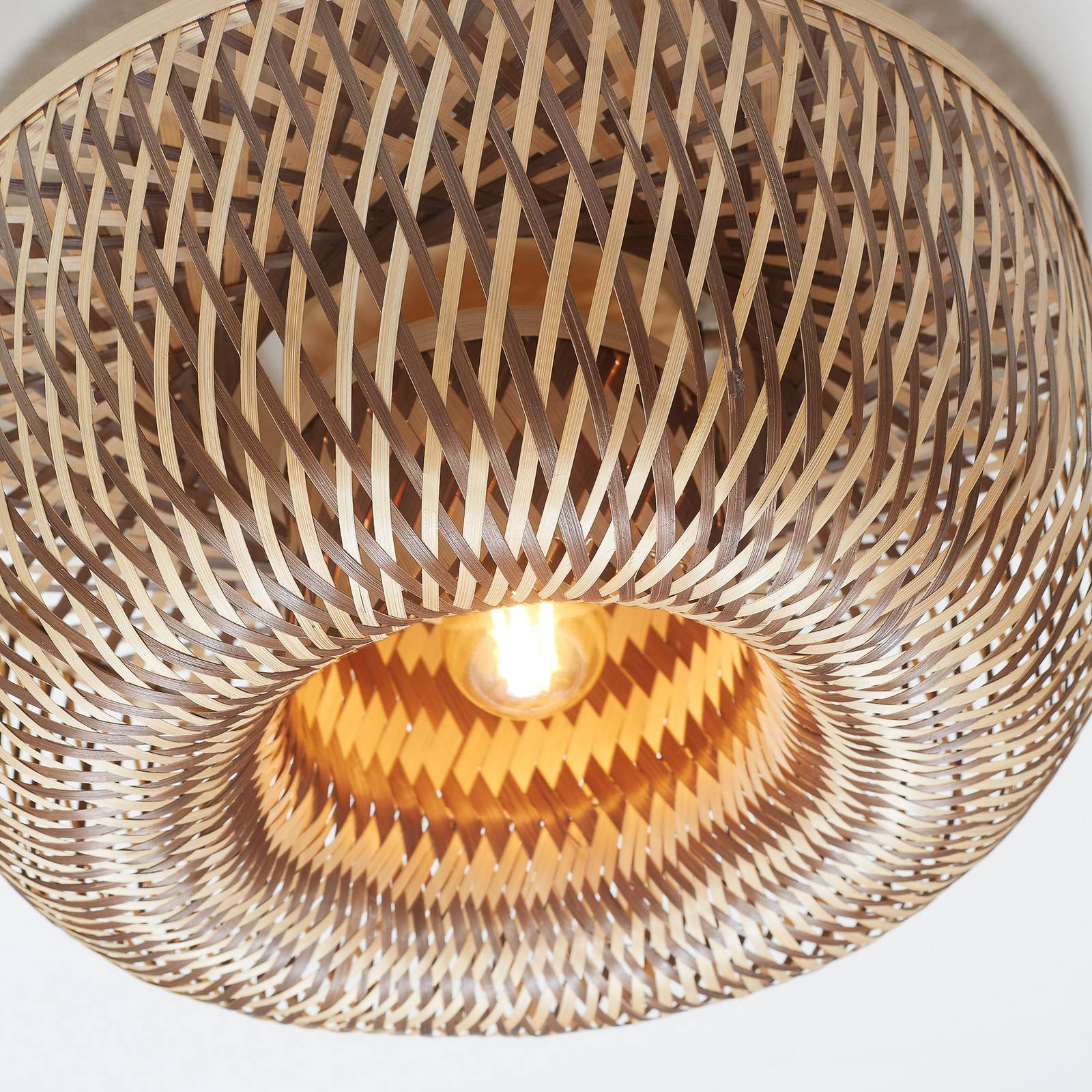 GOOD & MOJO Lampa sufitowa Barbados, brązowa, Ø 35 cm, bambus E27