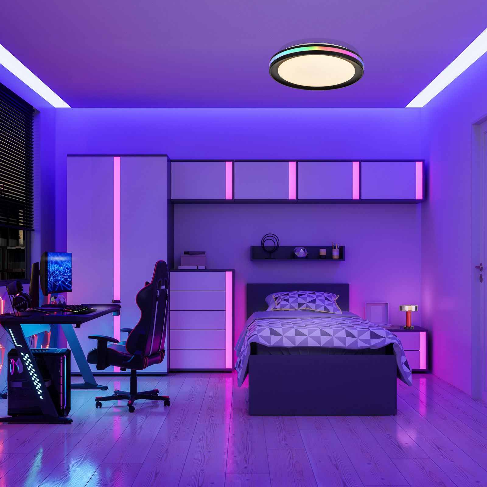 LED-taklampa Gamer, RGB, CCT, fjärrkontroll, svart