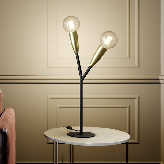 Lucande Carlea asztali lámpa 2izzó fekete-sárgaréz