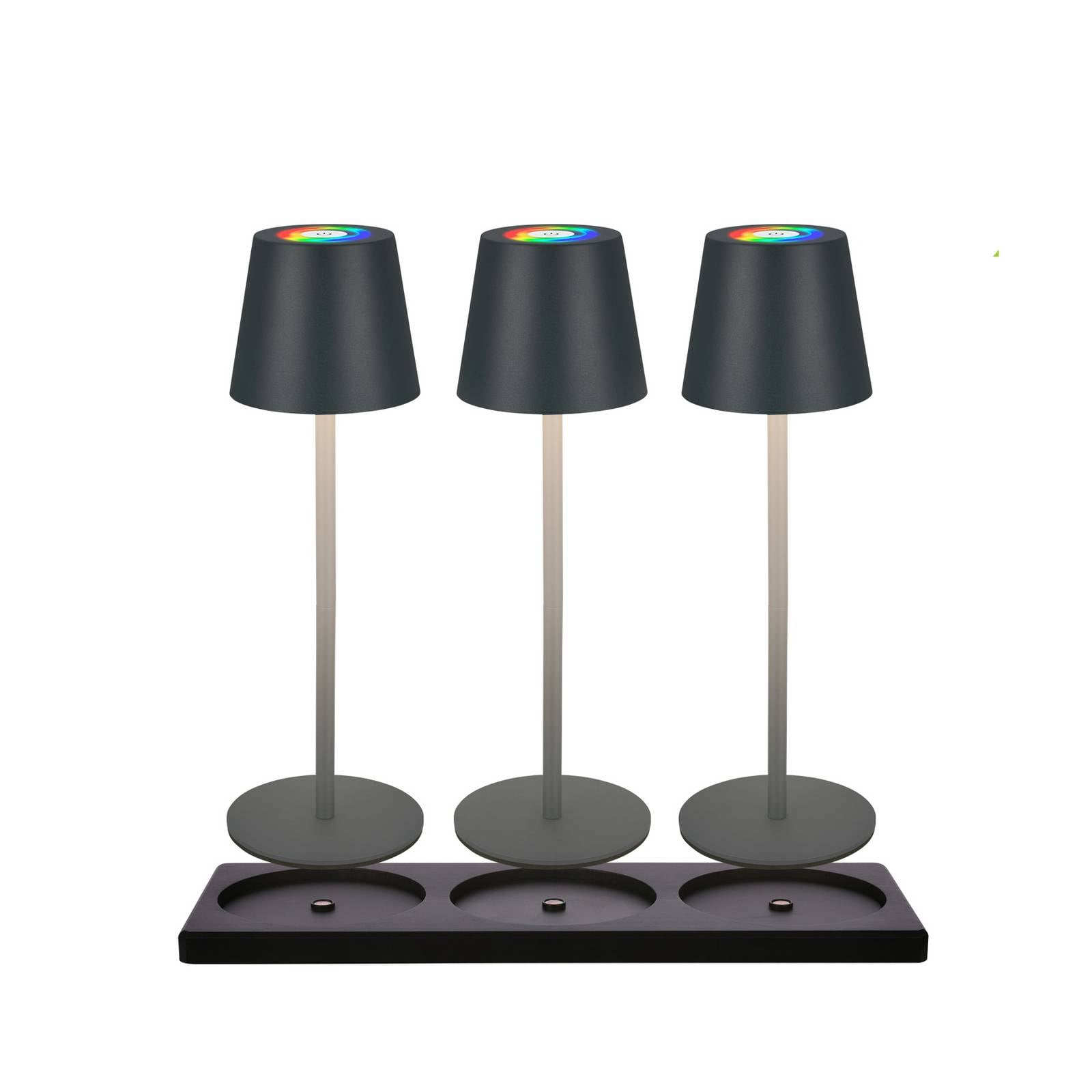 LED-Akku-Tischlampen Cilano, 3er-Set, anthrazit, Ladestation