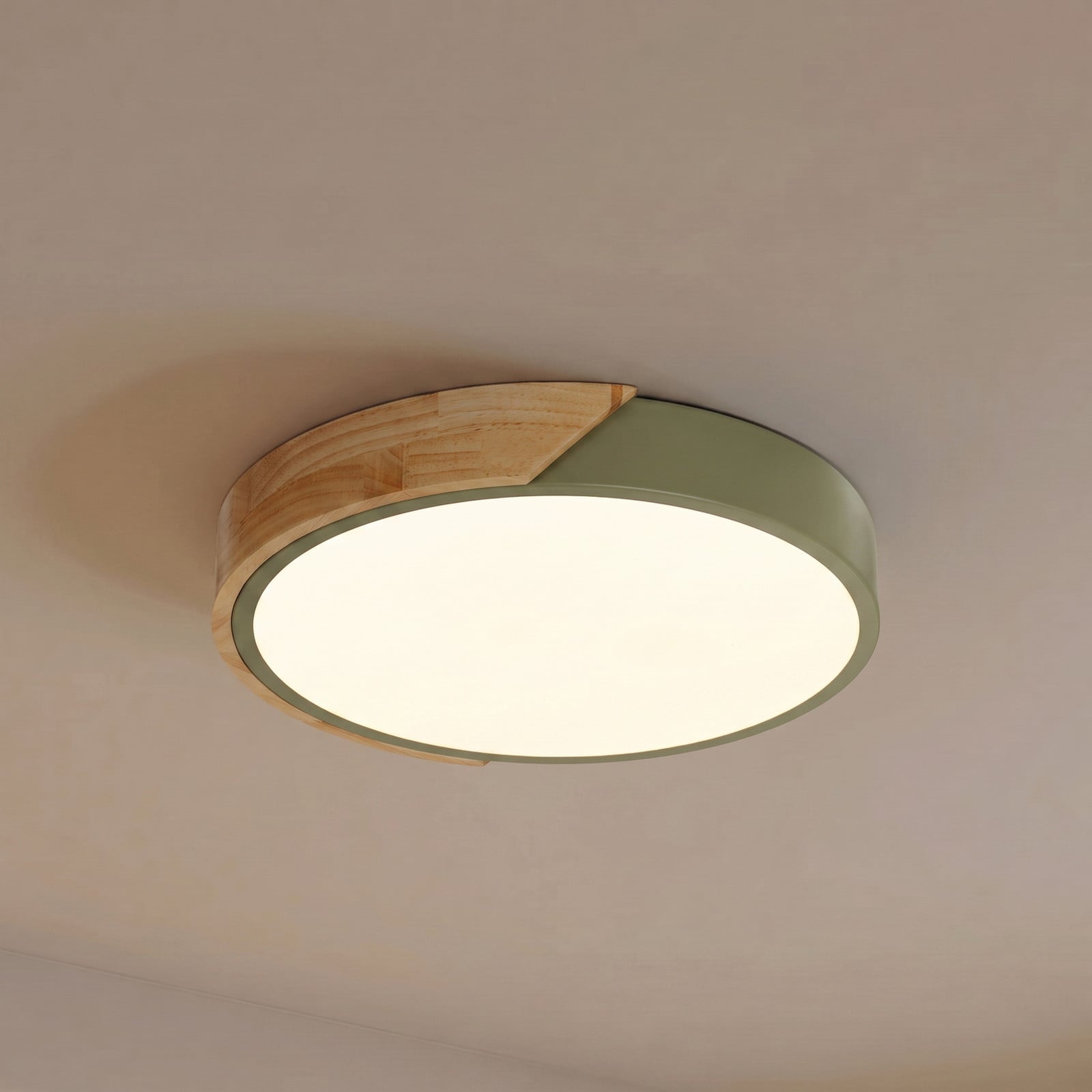 Lynorri LED-taklampe, Ø 31 cm, grønn, treimitasjon – PRIOS - Stue - Moderne - Plast - Rund
