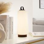 Stolná LED lampa Lucande Liepa, biela, sklo, drevo, stmievateľná