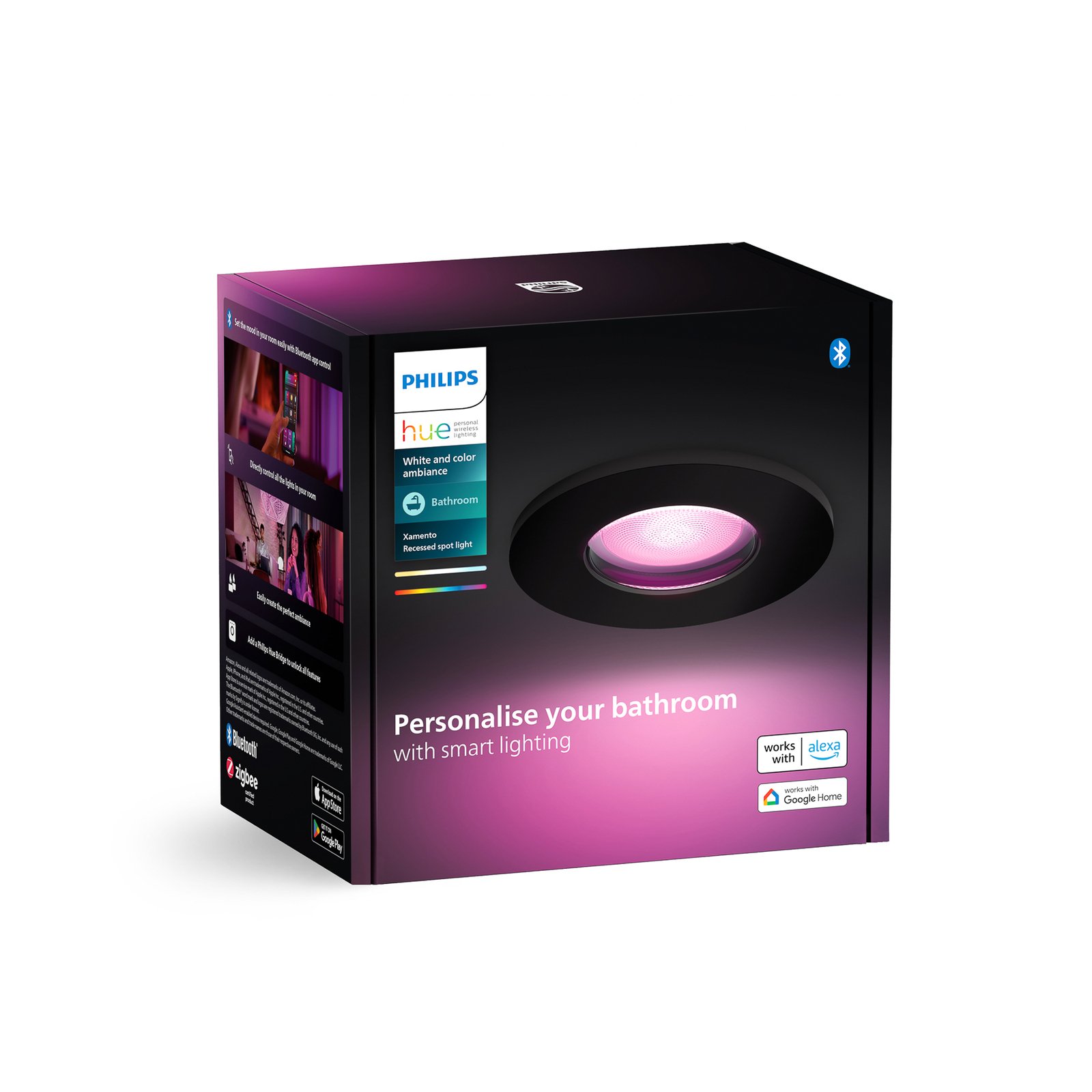 Εντοιχιζόμενος προβολέας Philips Hue LED Xamento, μαύρο Ø 9,4 cm CCT RGB