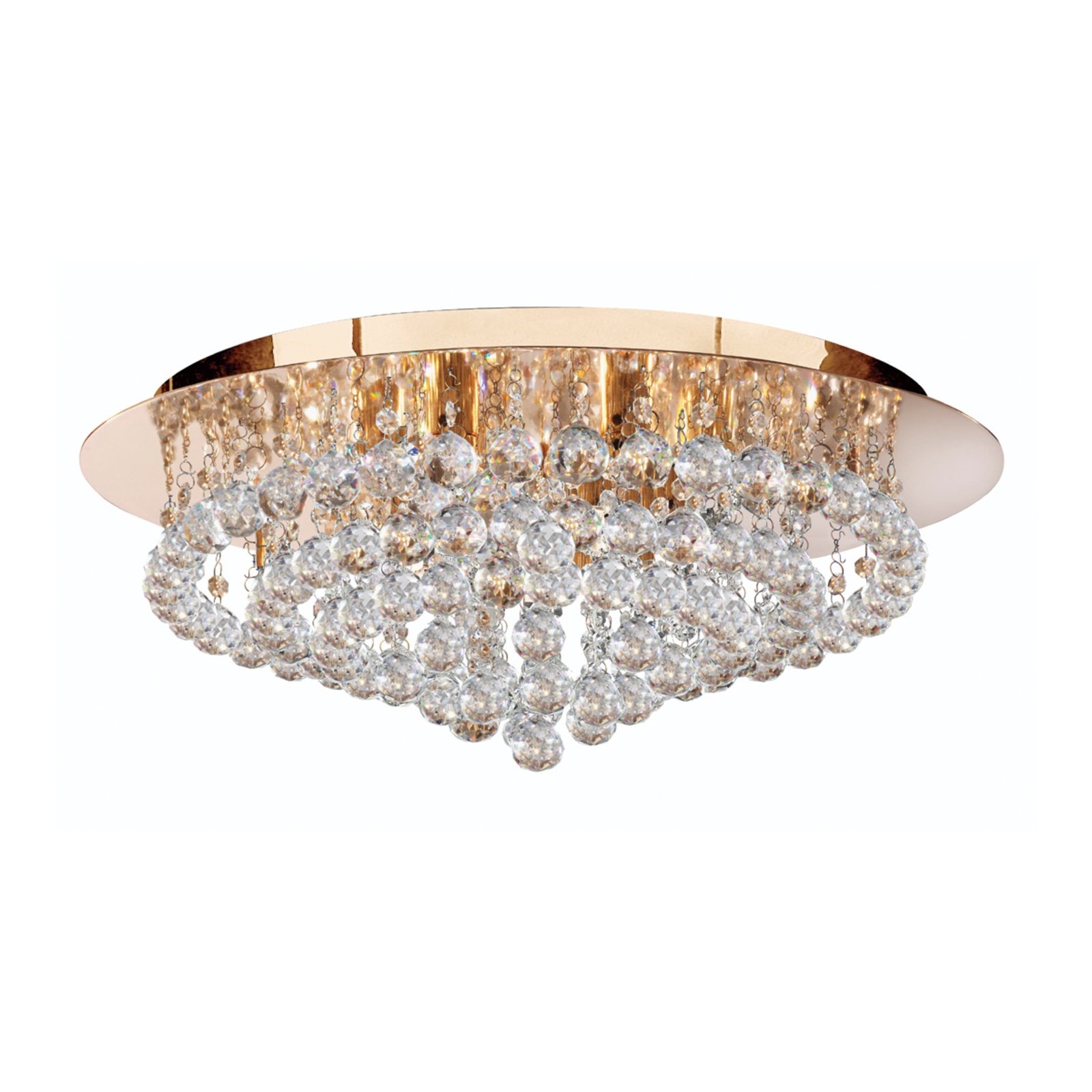 Hanna loftslampe, guld, krystalkugler, Ø 55 cm
