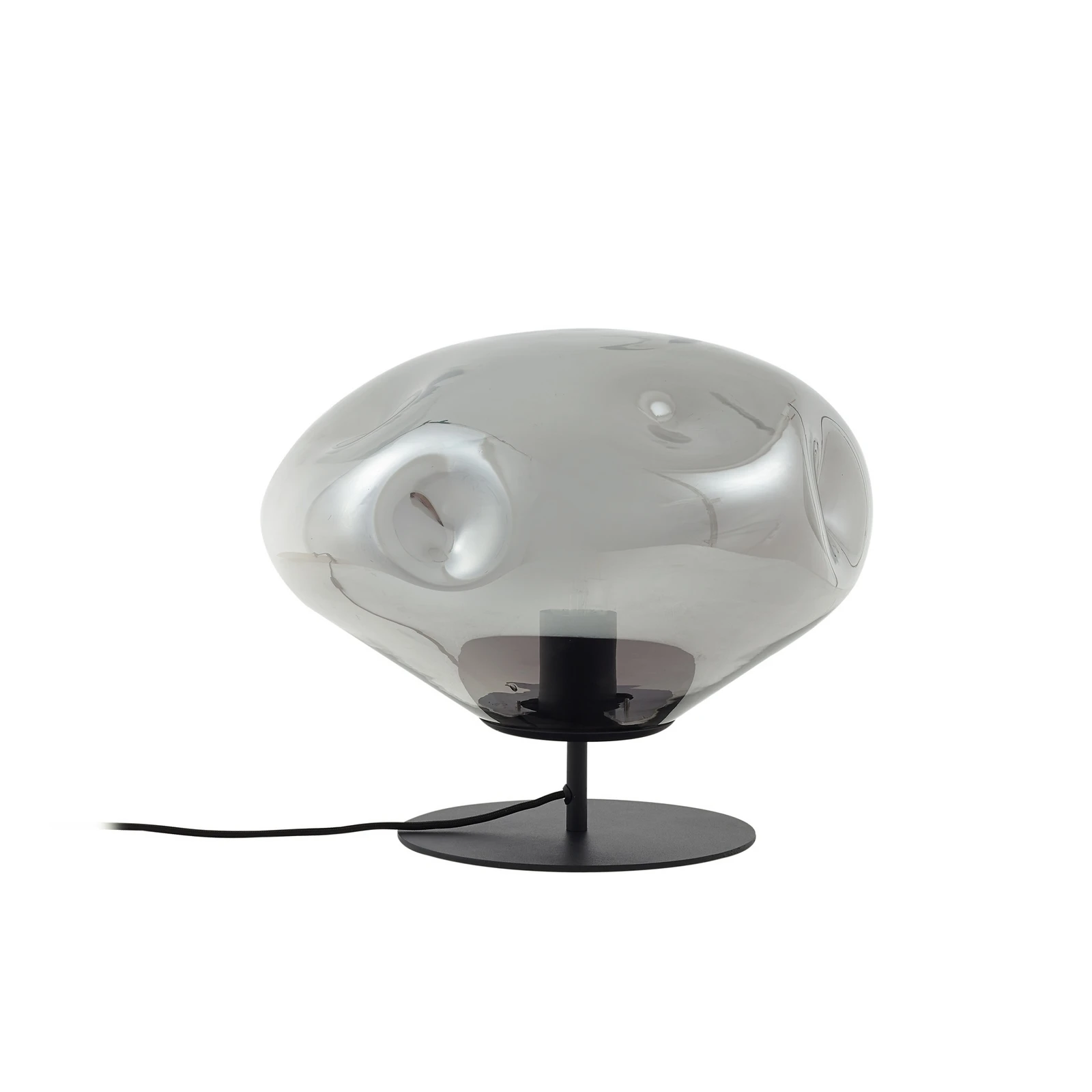 Lampă de masă Lindby Lelia, gri fum, sticlă, metal, Ø 35 cm