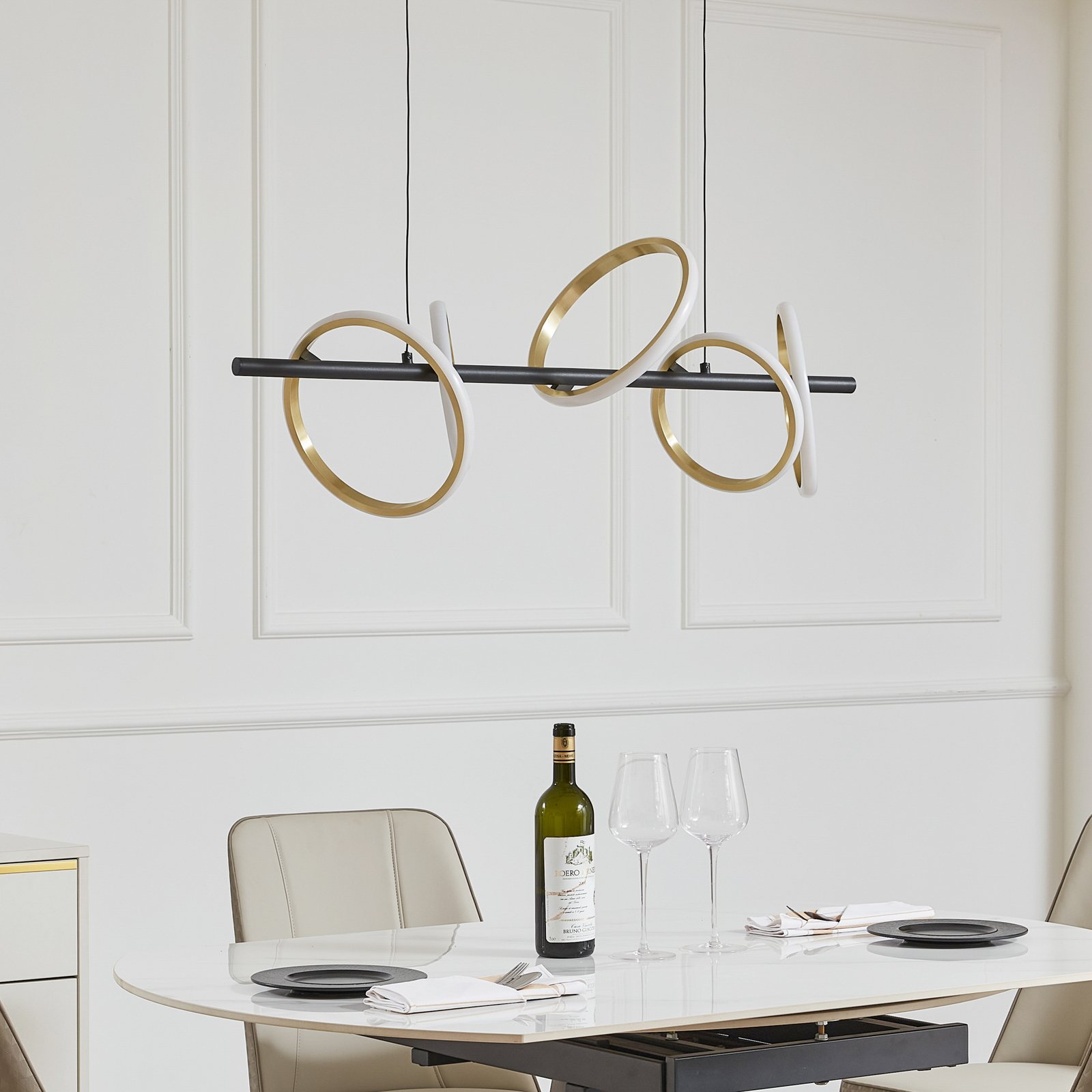 Madu LED Pendant L92,5 Black/Gold/White - Lucande