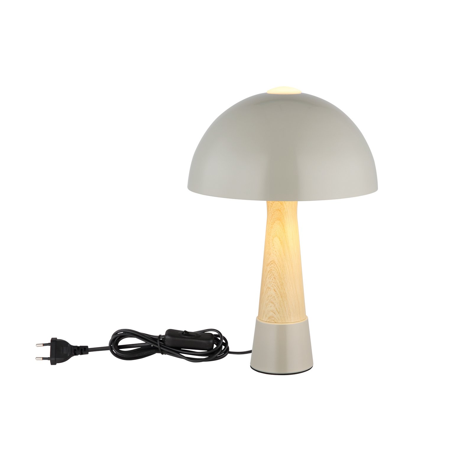 Bordlampe Paulin, grå mat/trælook, metal, højde 36,5 cm Bordlampe Paulin, grå mat/trælook, metal, højde 36,5 cm