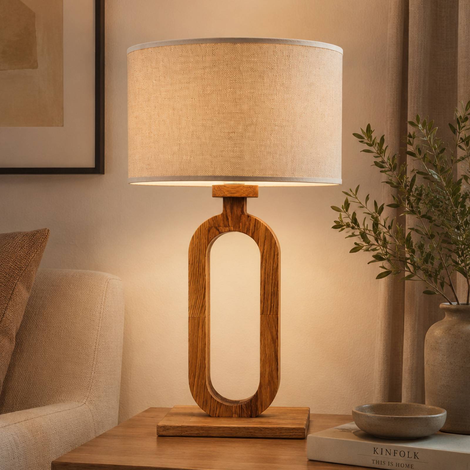 Lampa stołowa Patagonia, jasny dąb/naturalny, wysokość 50 cm, drewno/tkanina