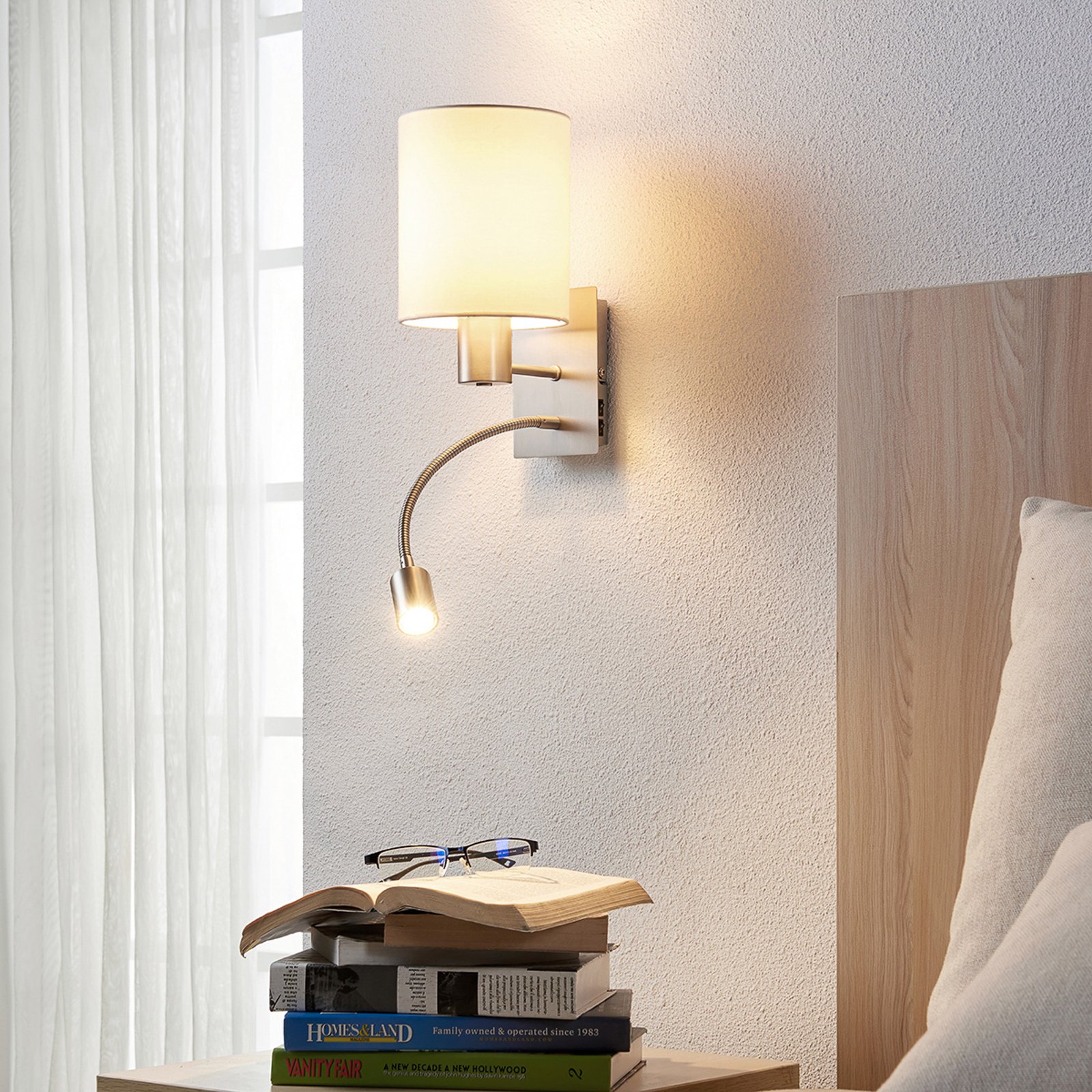 Lindby Shajan υφασμάτινο φωτιστικό τοίχου LED φως ανάγνωσης σύνολο 2