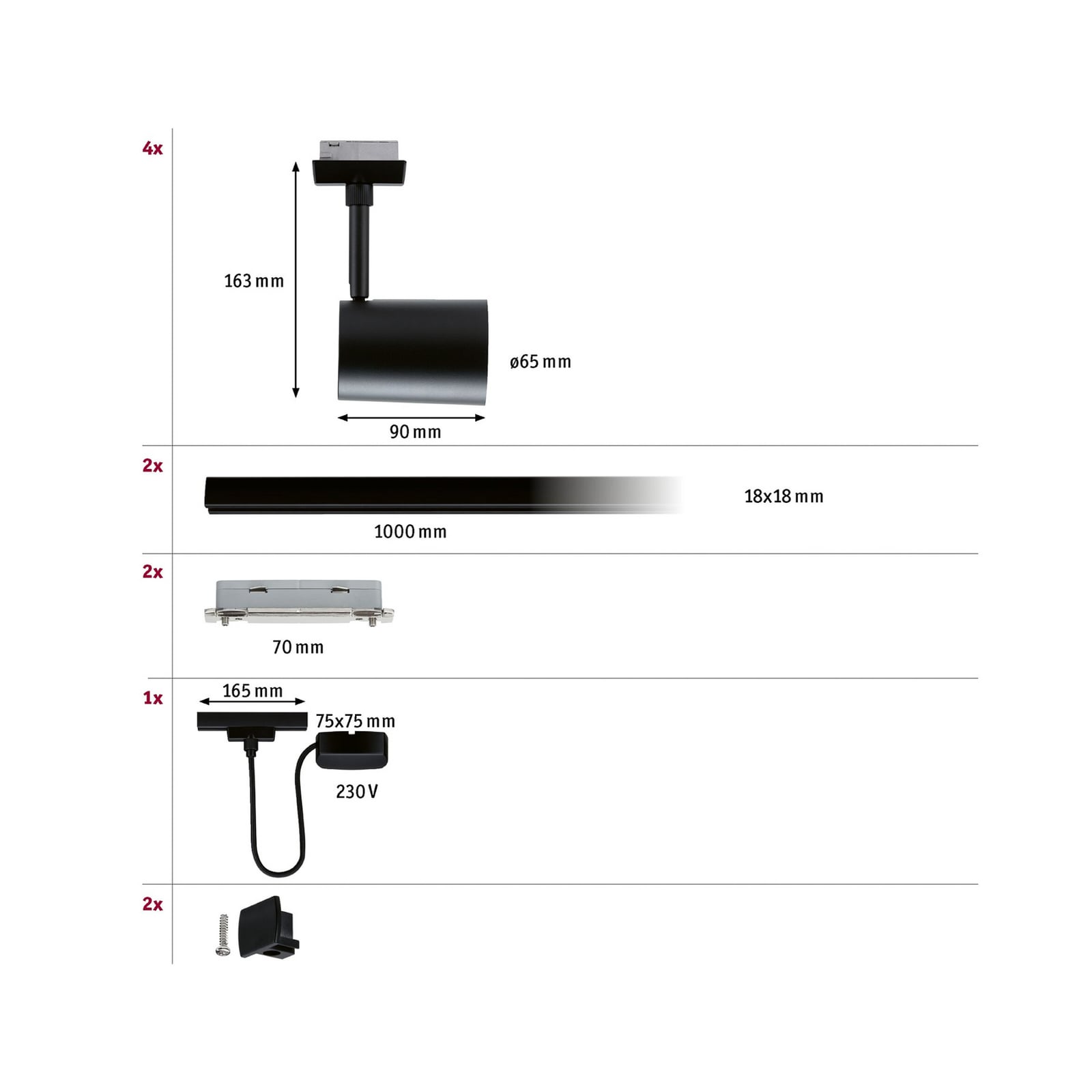 Kit de inicio Paulmann Luxe, negro, alimentación por cable, GU10