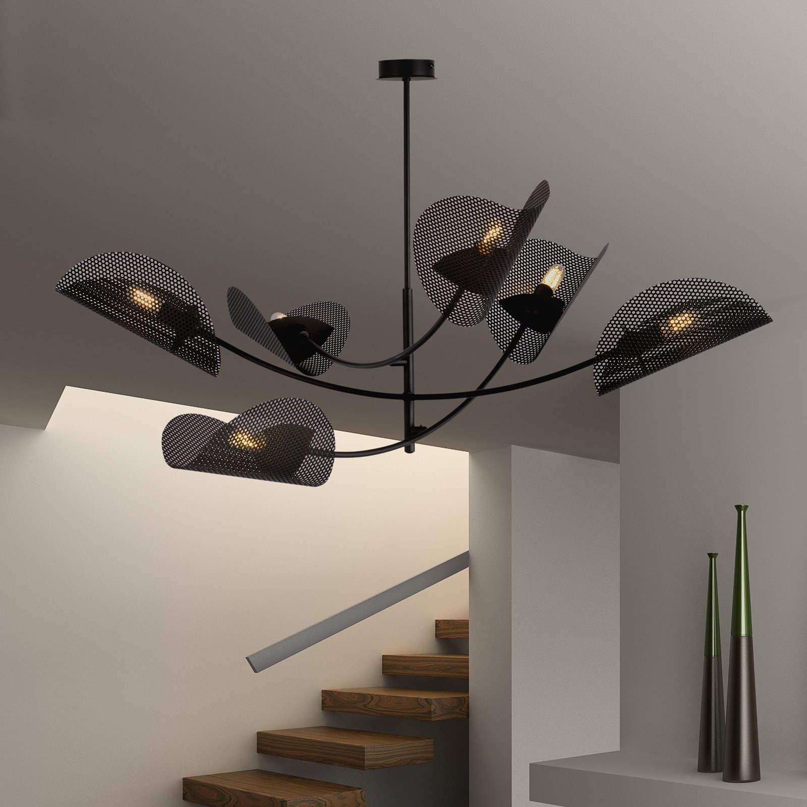 Lámpara de techo Gladio, negra, 6 luces