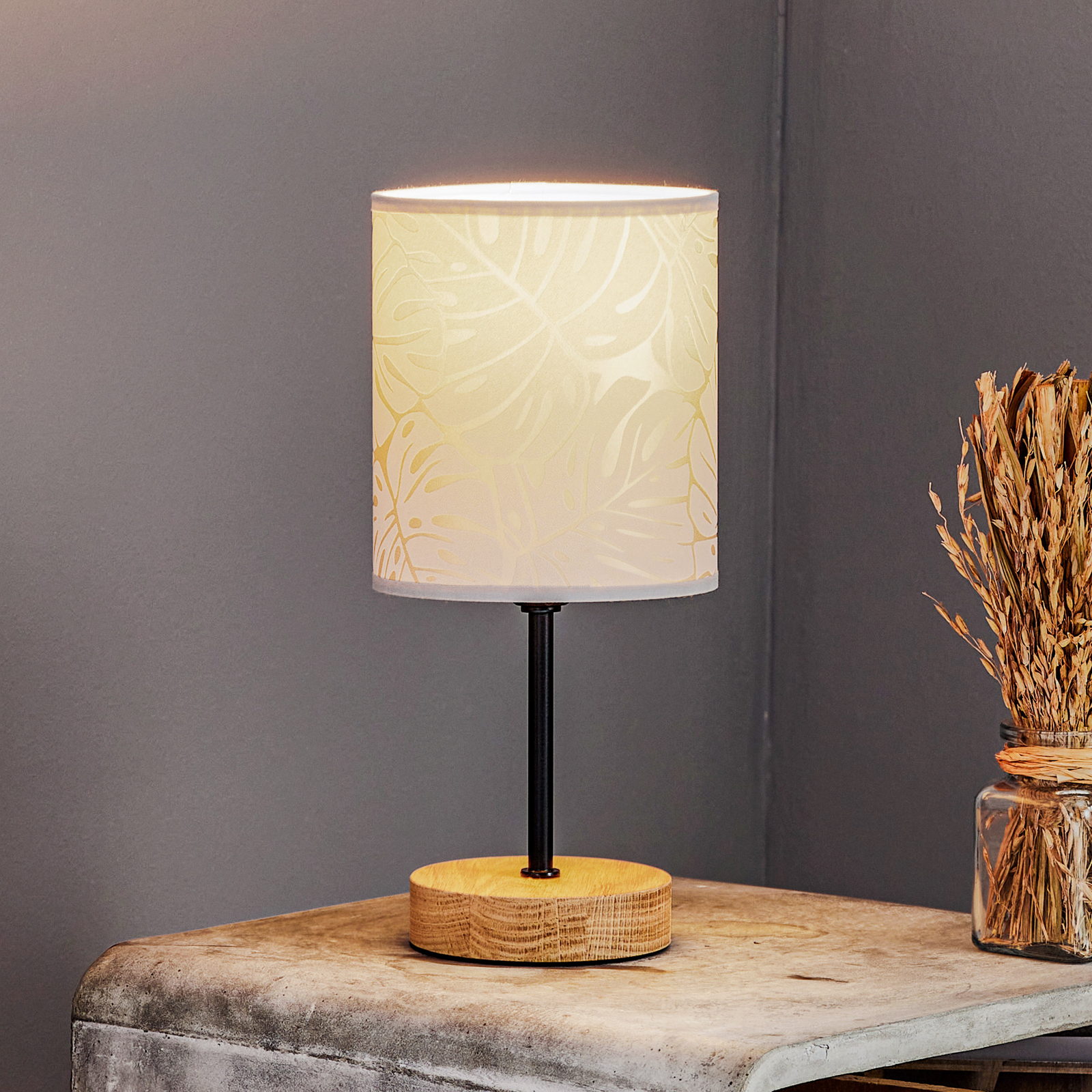 Hierro table lamp with a printed paper lampshade