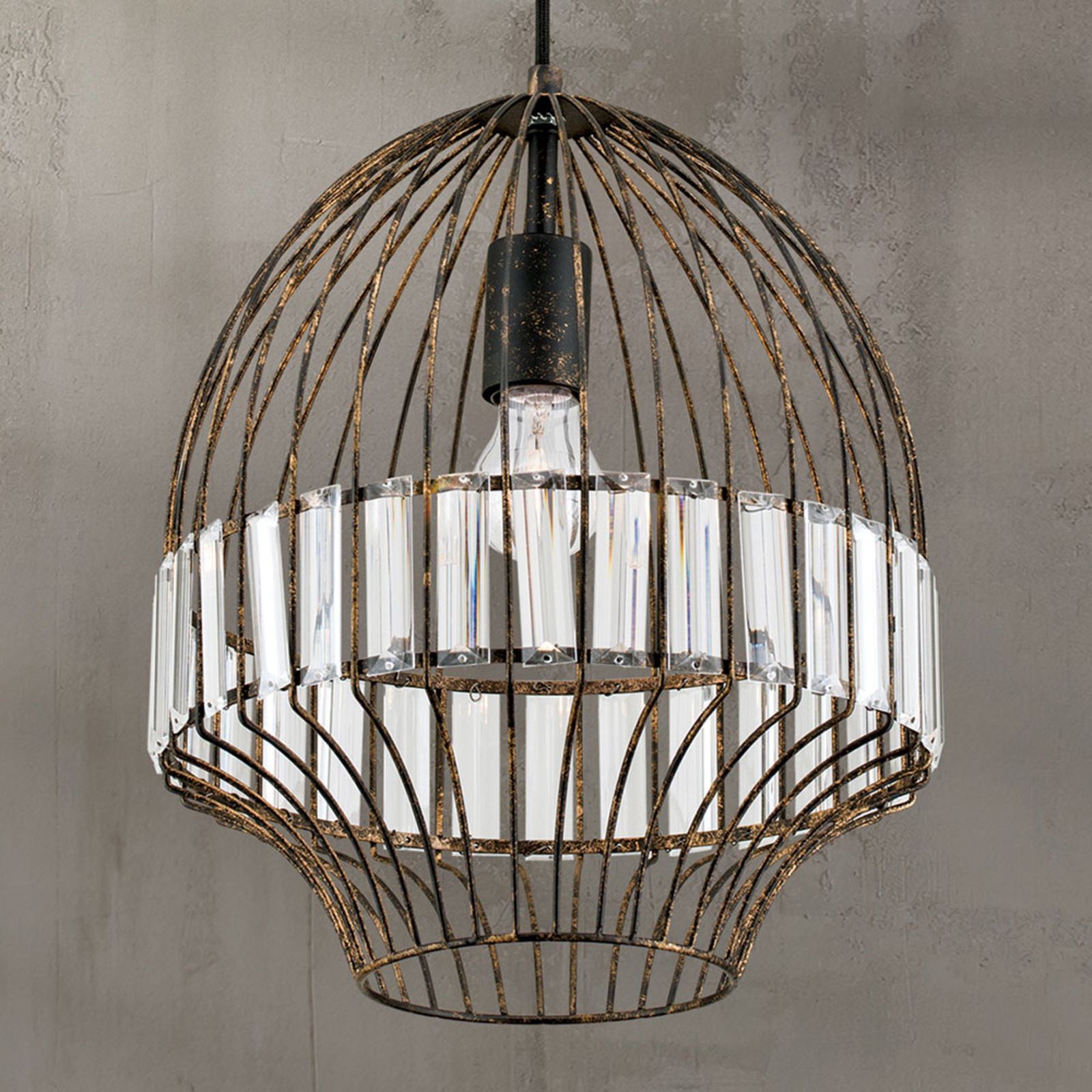 Orion Glass-adorned Palace cage hanging light Ø 31 cm, for Living / Dining Room, metal, cut glass, E27, 60 W, energy efficiency: A++, H: 37 cm