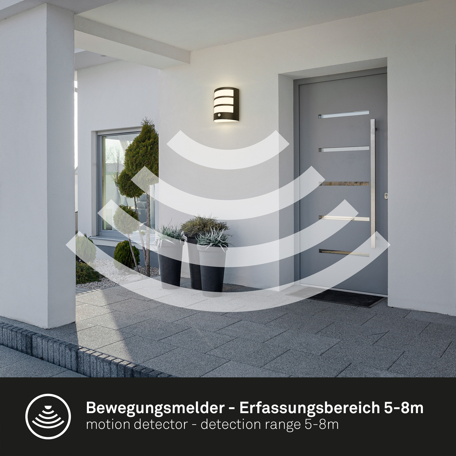 LED-Akku-Außenwandleuchte 3795015 schwarz Kunststoff Sensor