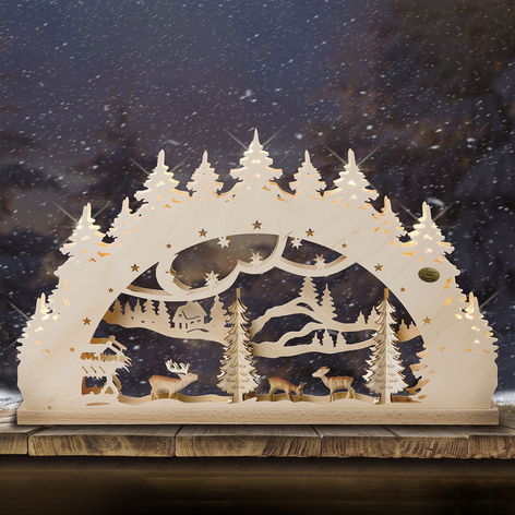 Lichterbogen Wald 3D mit geschnitzten Figuren