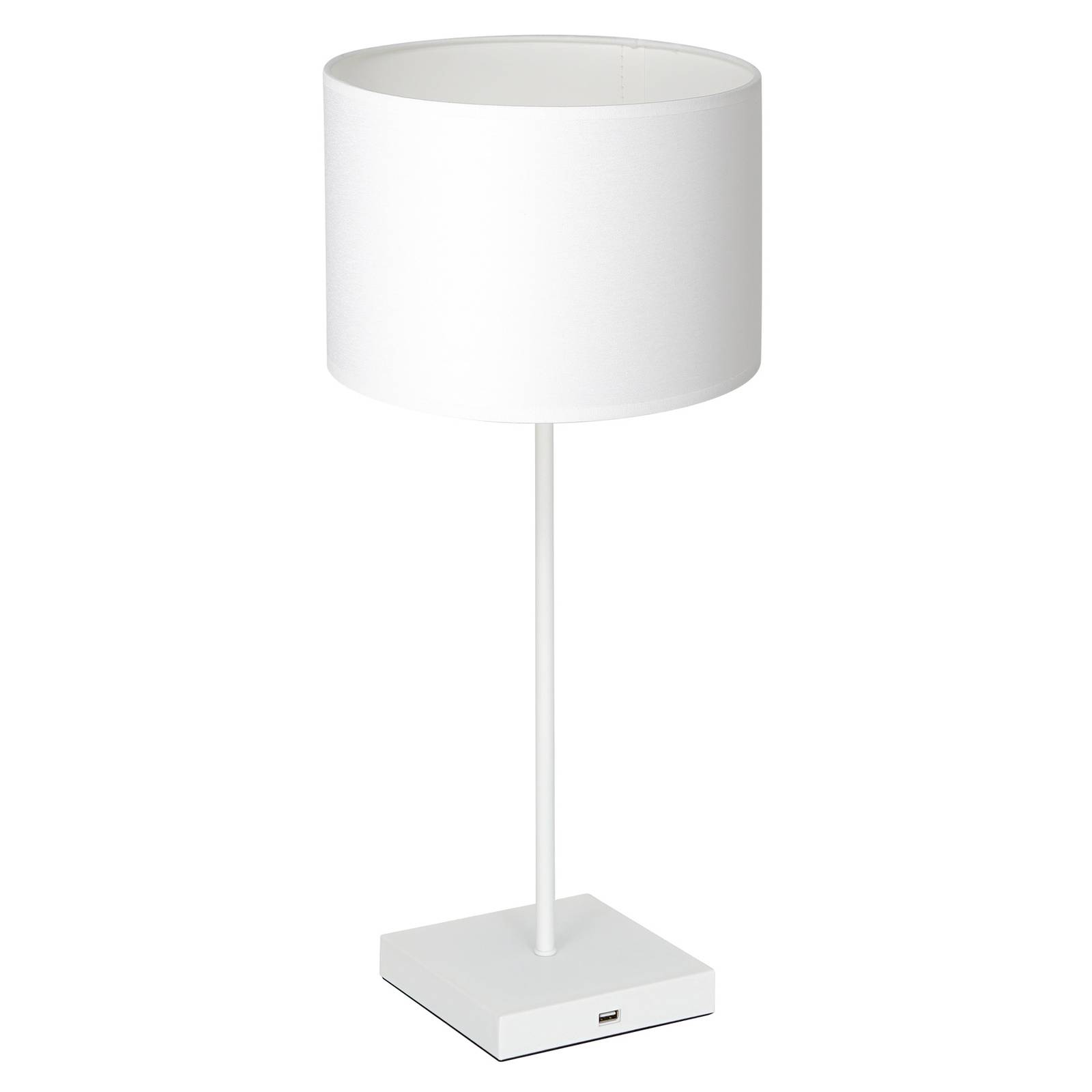 Table bordlampe, hvid, cylinderformet hvid skærm