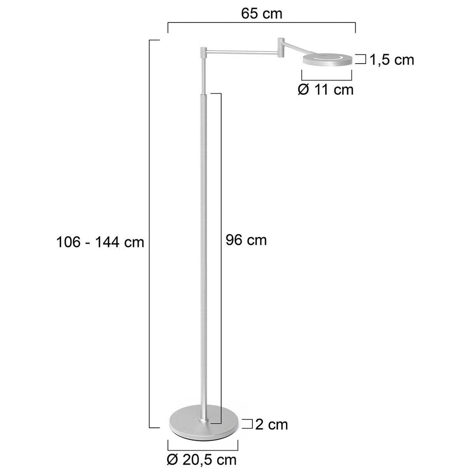 LED dobíjacia stojacia lampa Soleil, oceľová farba, kov, stmievač