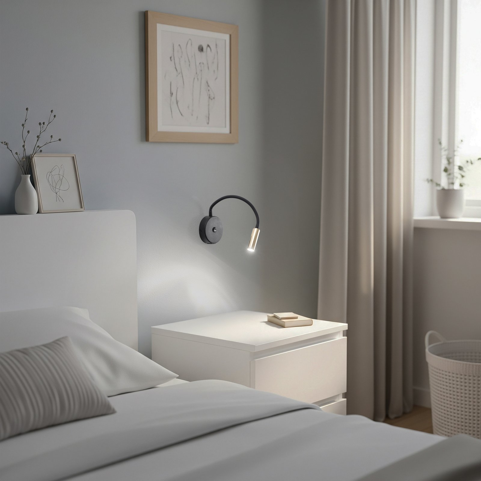 Seinavalgusti Lagos USB, must/kuldne, 27 cm, lugemislamp, G9