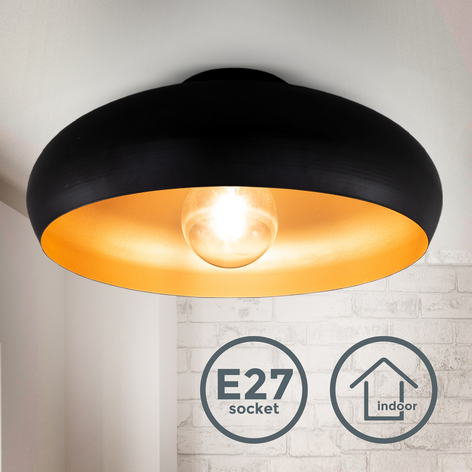 Plafondlamp Zoe, zwart-goud, metaal, E27 Plafondlamp Zoe, zwart-goud, metaal, E27