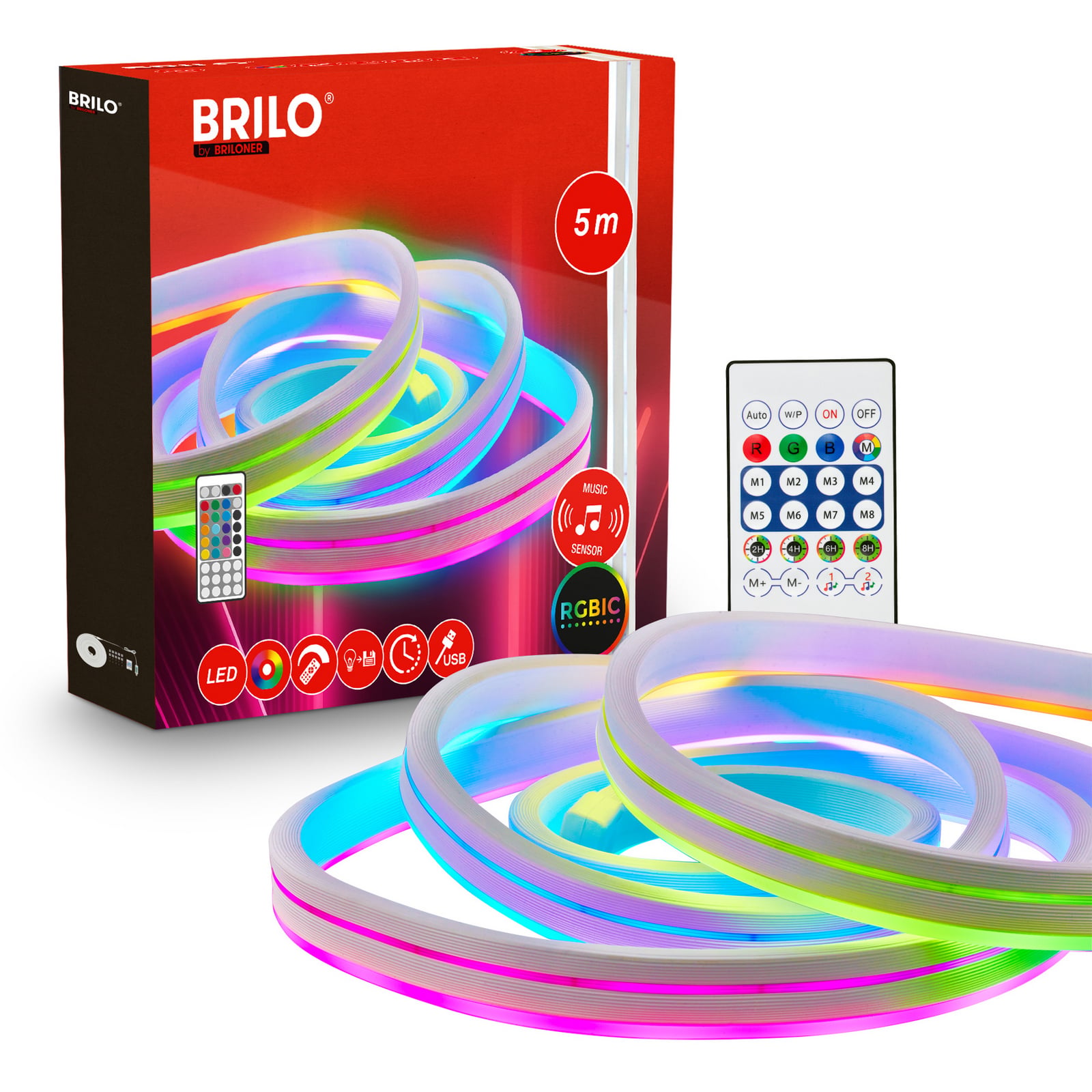 LED-painduv riba RGBIC Neon, valge, 5 meetrit, USB, muusikasensor