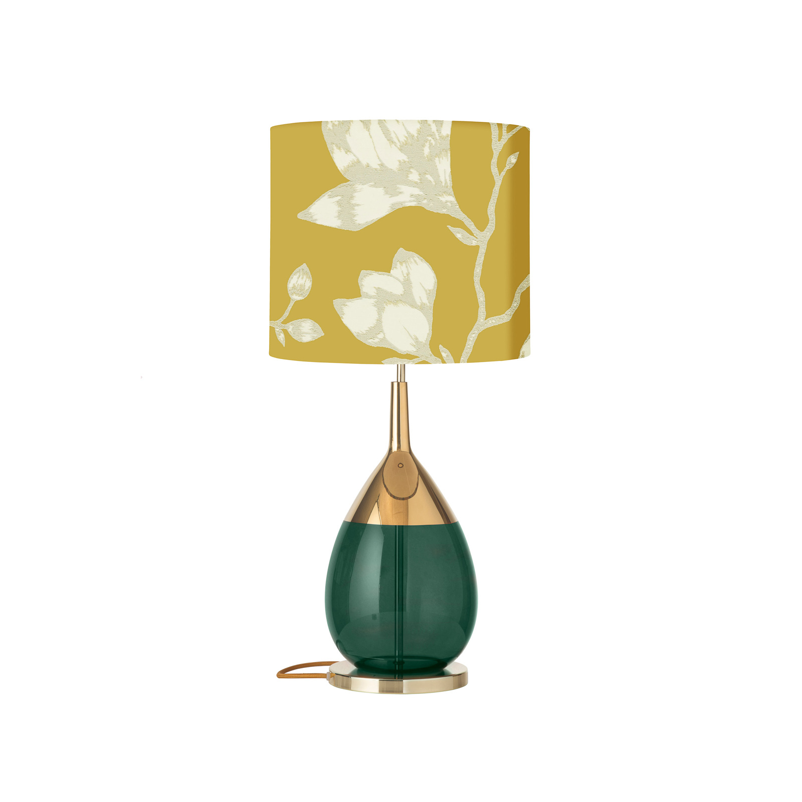 EBB & FLOW Lute table lamp, Lustica saffron/green, for Living / Dining Room, glass, metal, cotton, polyester, E27, 25 W, energy efficiency: A++, H: 73 cm