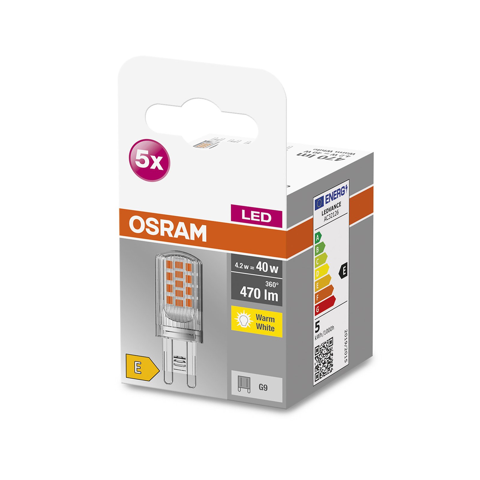 OSRAM Base PIN LED kaksikantainen G9 4,2W 470lm 5x