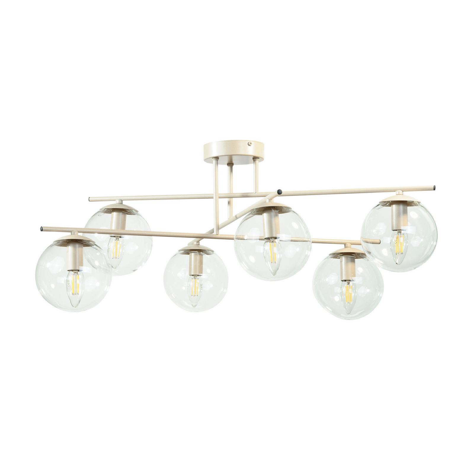 Plafondlamp Zoe, beige, lengte 72 cm, 6-lamps, glas, E14