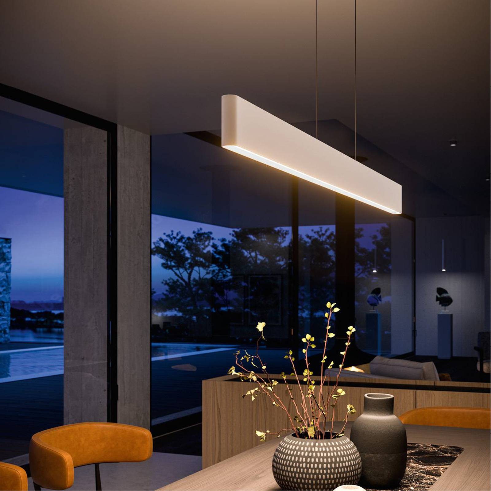 Lampa wisząca LED Satori, długość 114,4 cm, biały, 2 700 K, aluminium