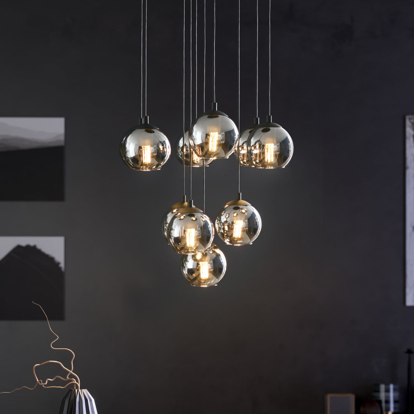 EGLO Lampă suspendată Ariscani negru Ø 65 cm oțel/glass 10 becuri. - Camera de zi / sufragerie - negru negru-transparent - Sticlă