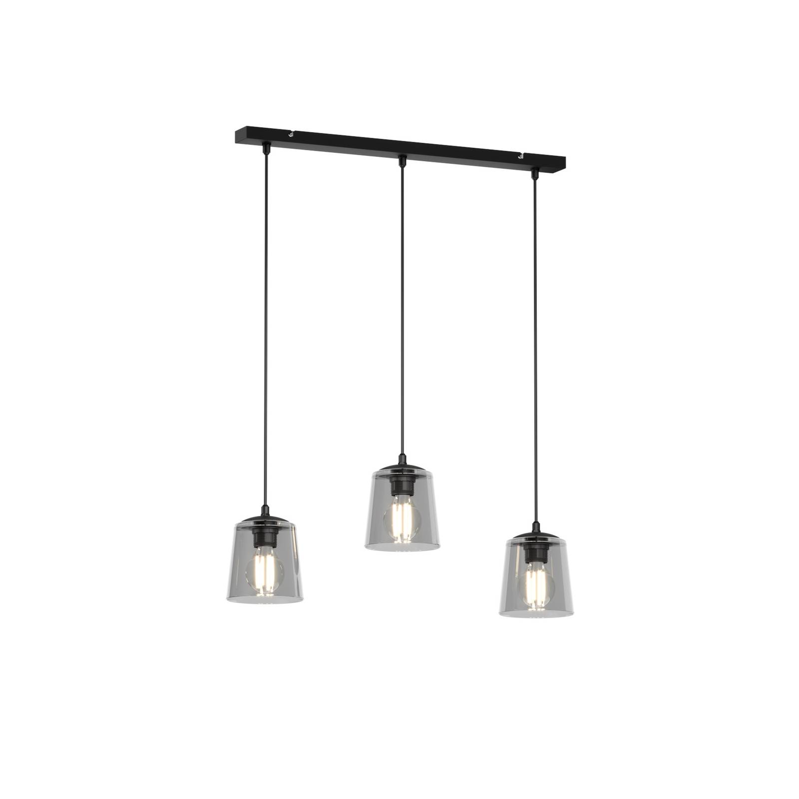 Euluna Lucea pendant lamp 3-bulb smoke, for Living / Dining Room, iron, glass, E27, 60 W, L: 70 cm, W: 13 cm