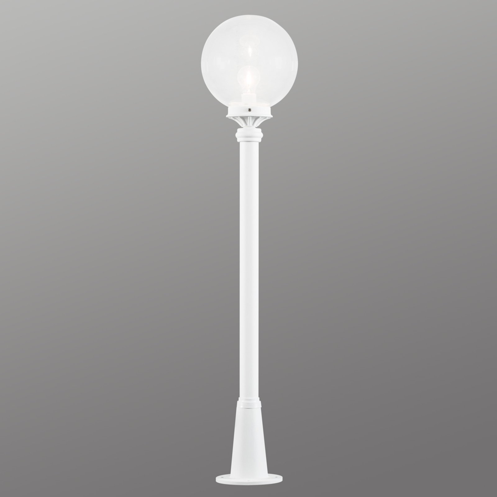 Linus path light, white, clear spherical lampshade