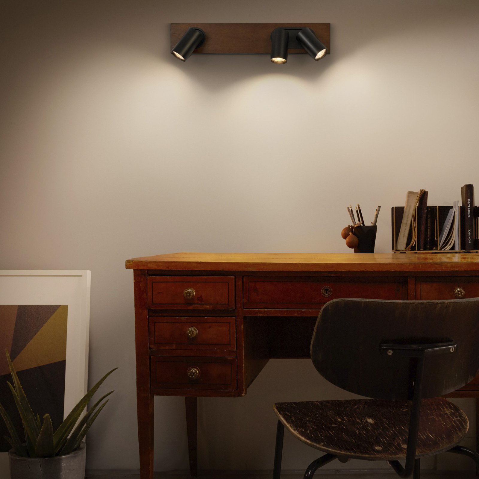 LEDVANCE Faretto da soffitto Mercury GU10, a 3 luci, legno/nero