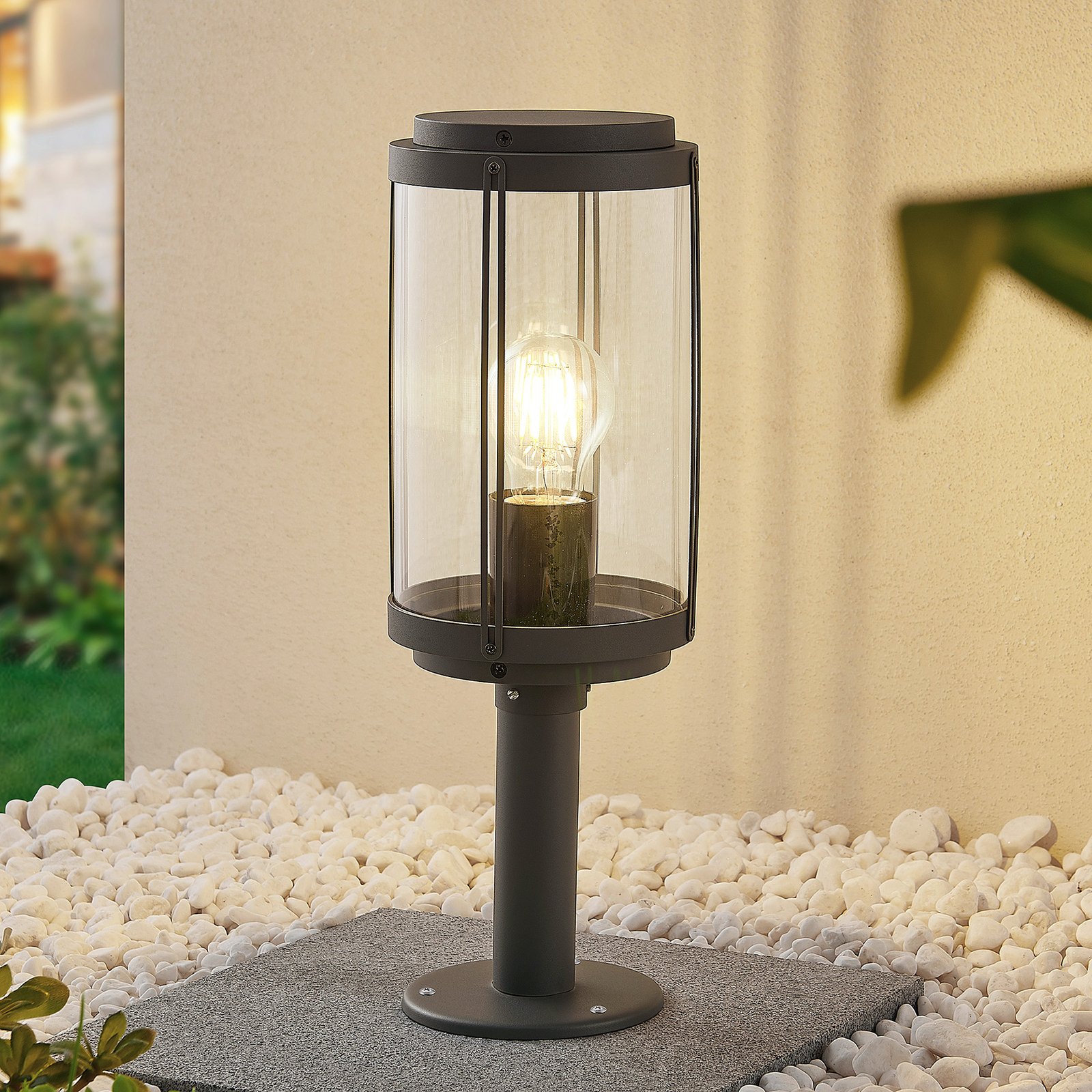 Lindby Ojali pillar light, round, dark grey