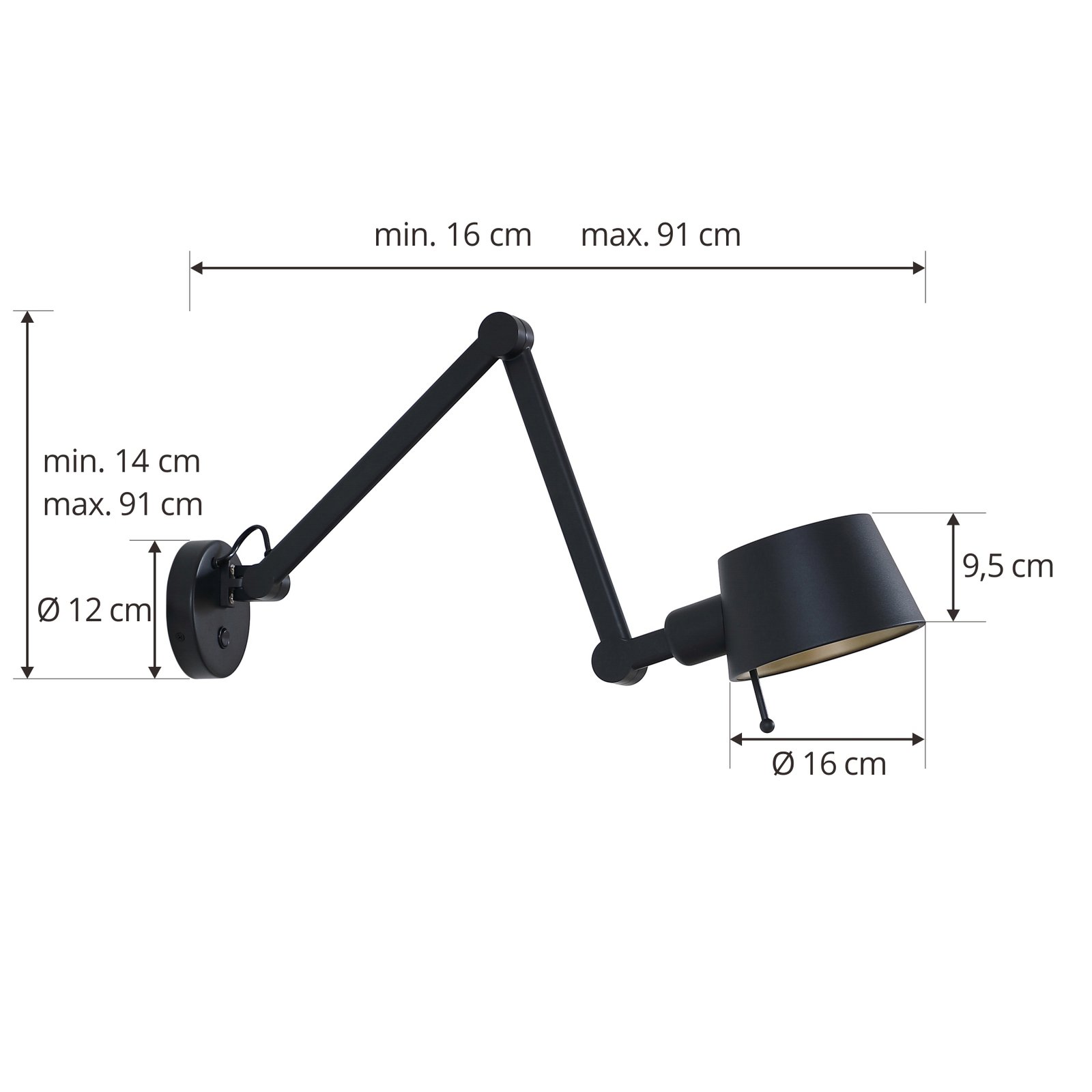 Lucande Wandleuchte Silka, 94 cm, schwarz, verstellbar, E27