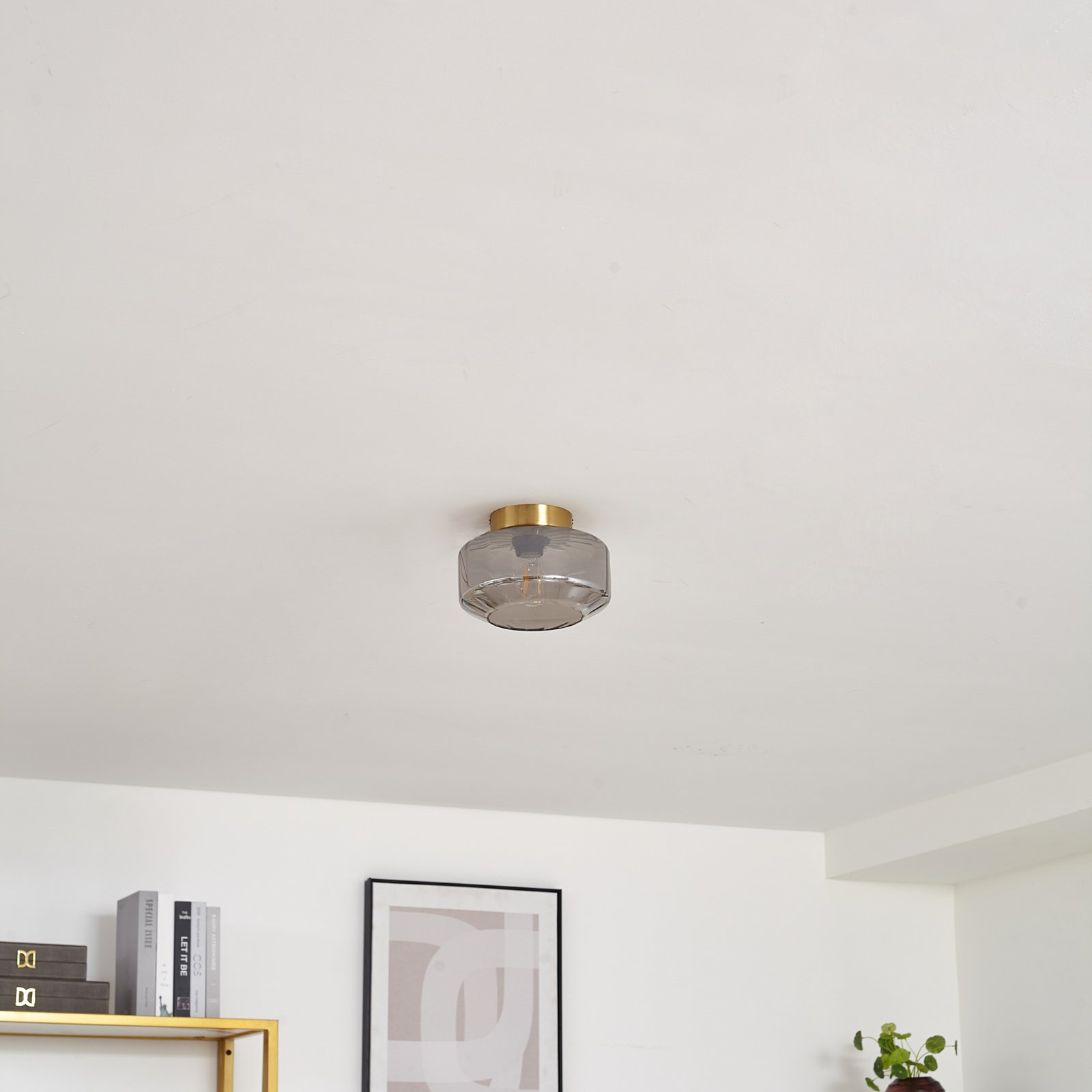 Lindby Hildur ceiling light, smoke grey, glass, Ø 22 cm