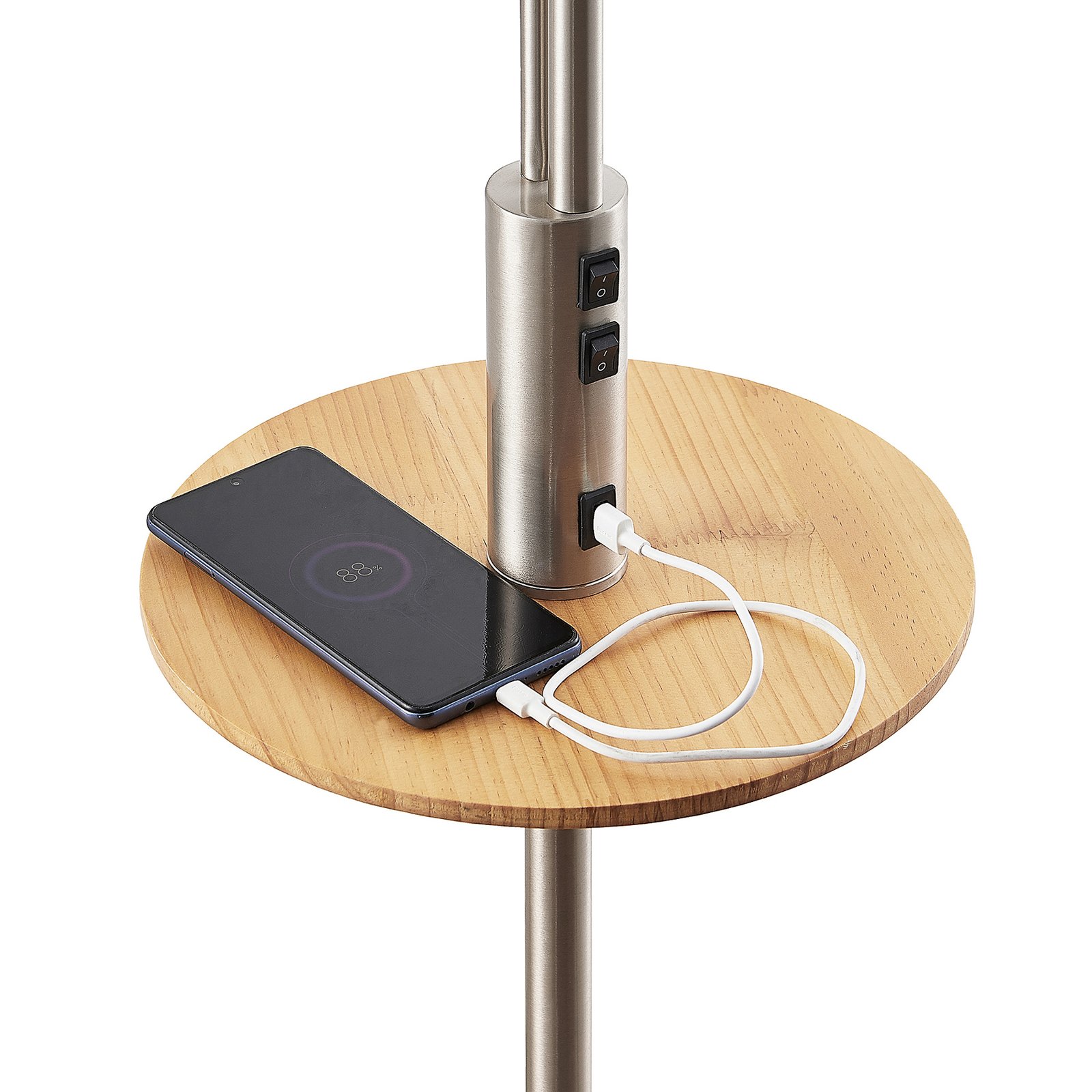 Aovan Gulvlampe w/USB Nickel - Lindby