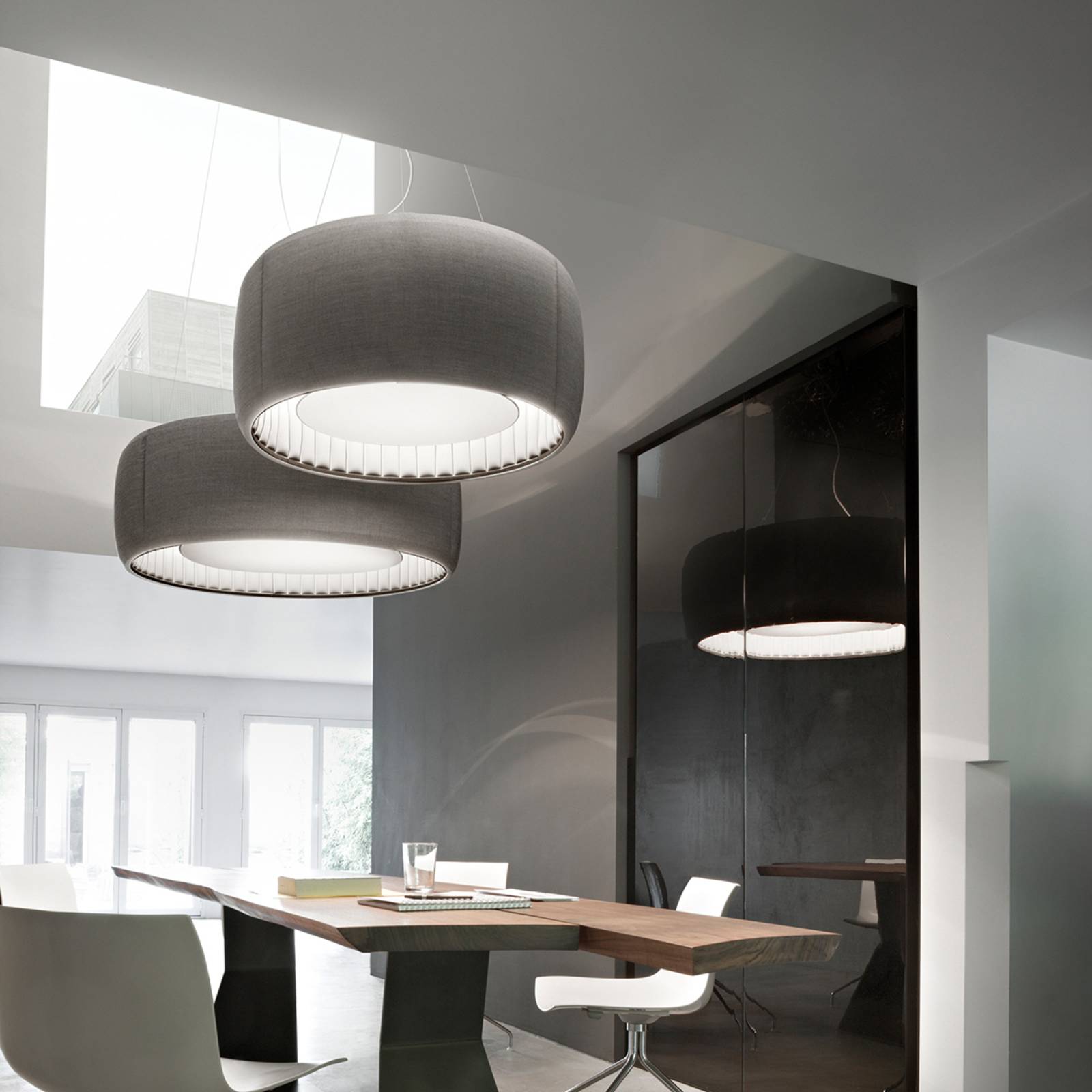 Luceplan Silenzio LED pendant light grey Ø 120cm, for Living / Dining Room, aluminium, fabric, 45 W, energy efficiency: A++, H: 45 cm